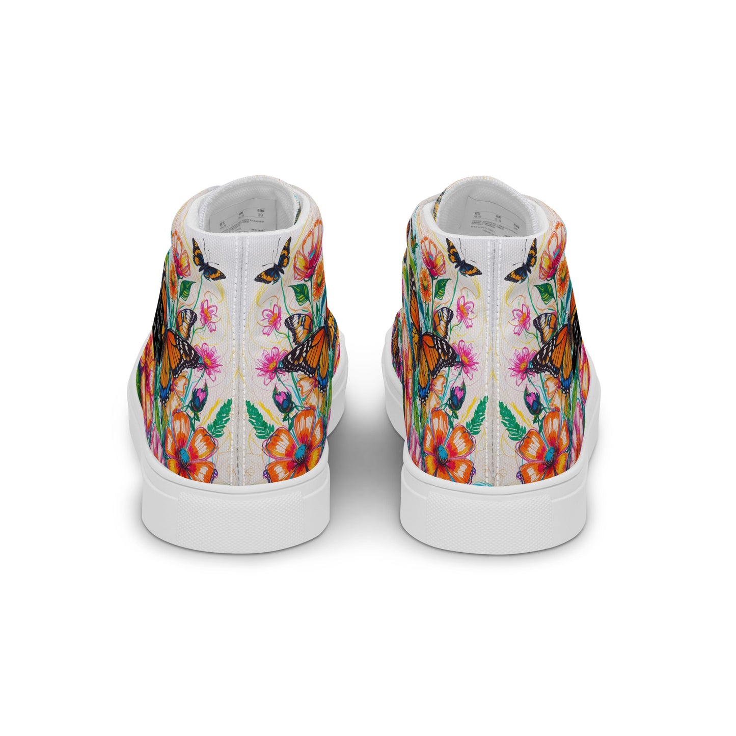 Women's Floral Canvas High-Tops – Colorful Butterfly Print Artistic Sneakers