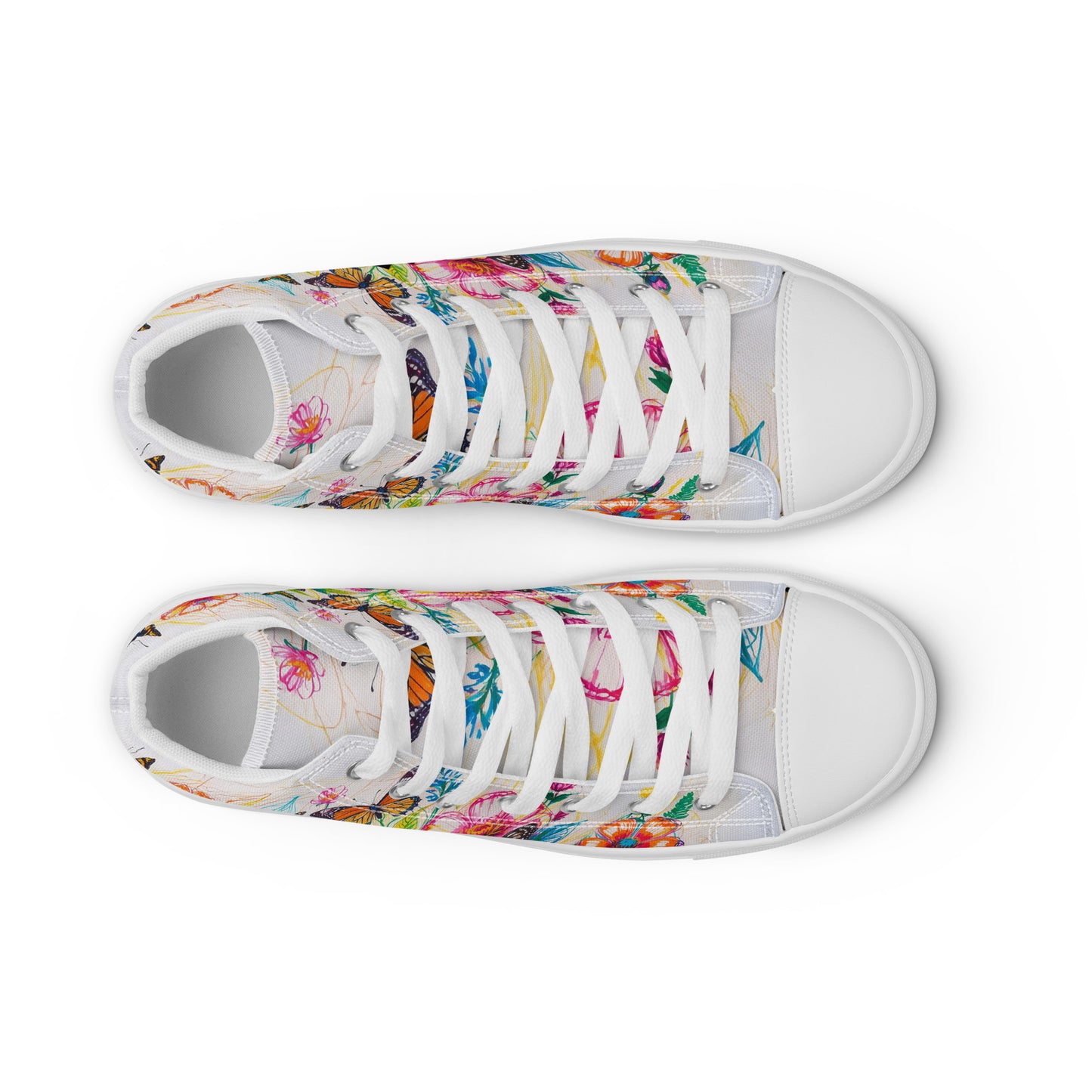 Women's Floral Canvas High-Tops – Colorful Butterfly Print Artistic Sneakers