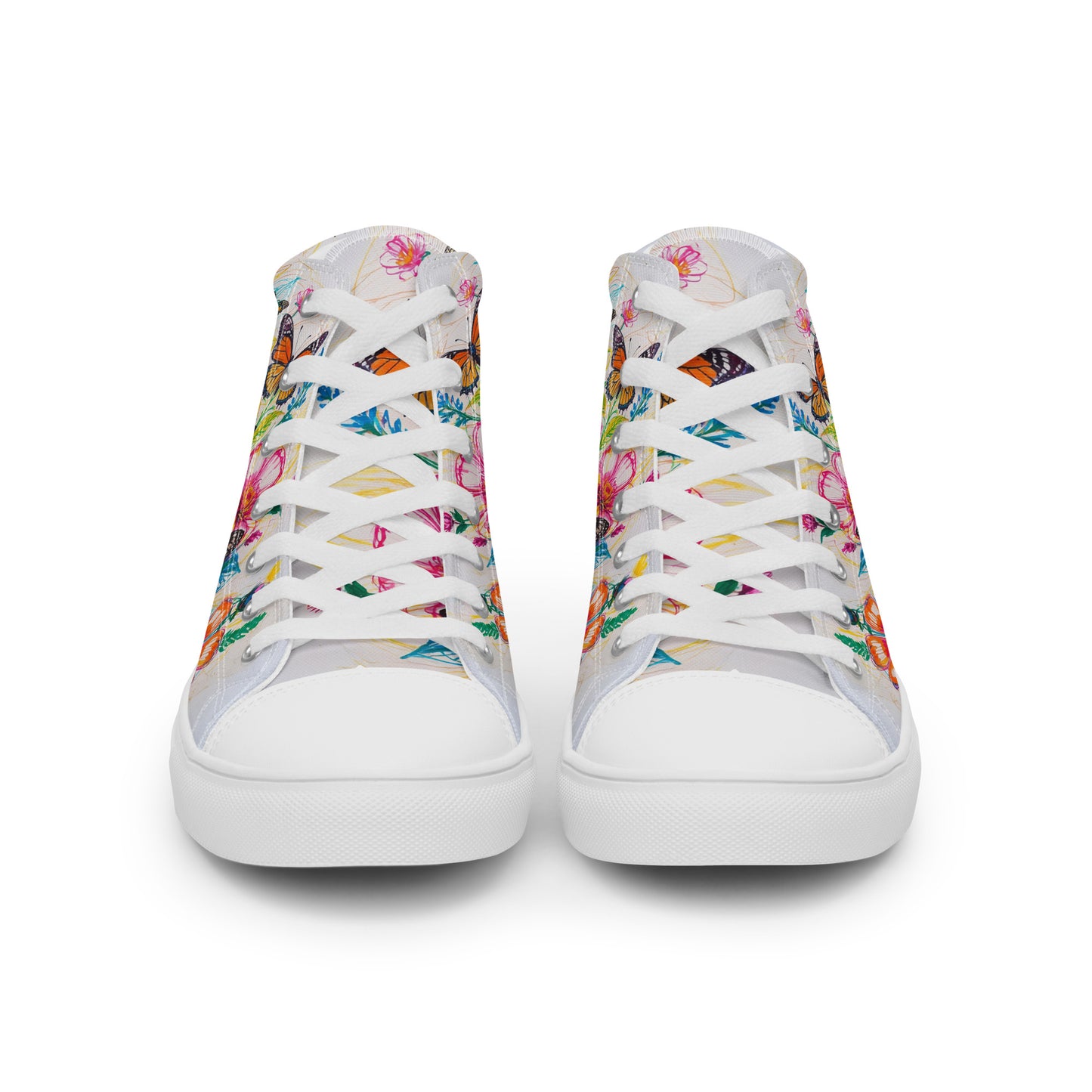 Women's Floral Canvas High-Tops – Colorful Butterfly Print Artistic Sneakers
