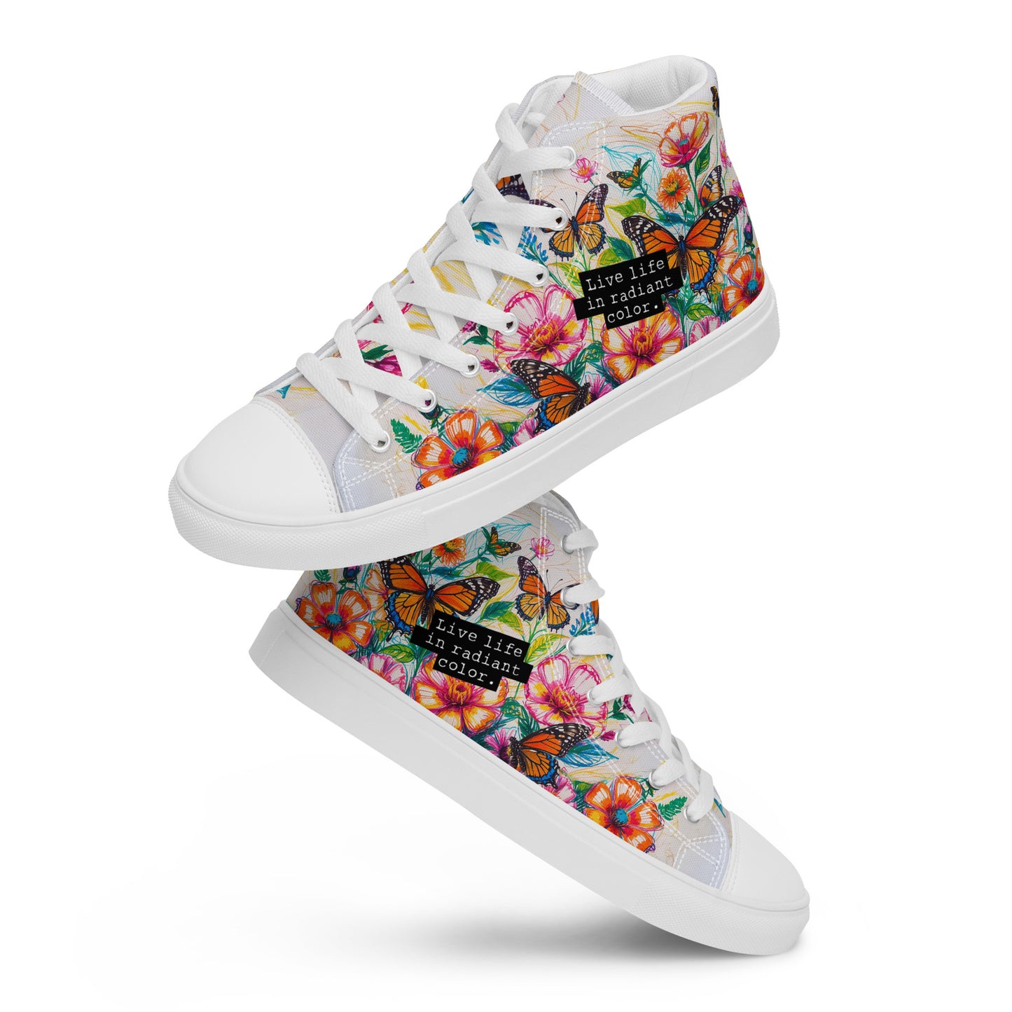 Women's Floral Canvas High-Tops – Colorful Butterfly Print Artistic Sneakers