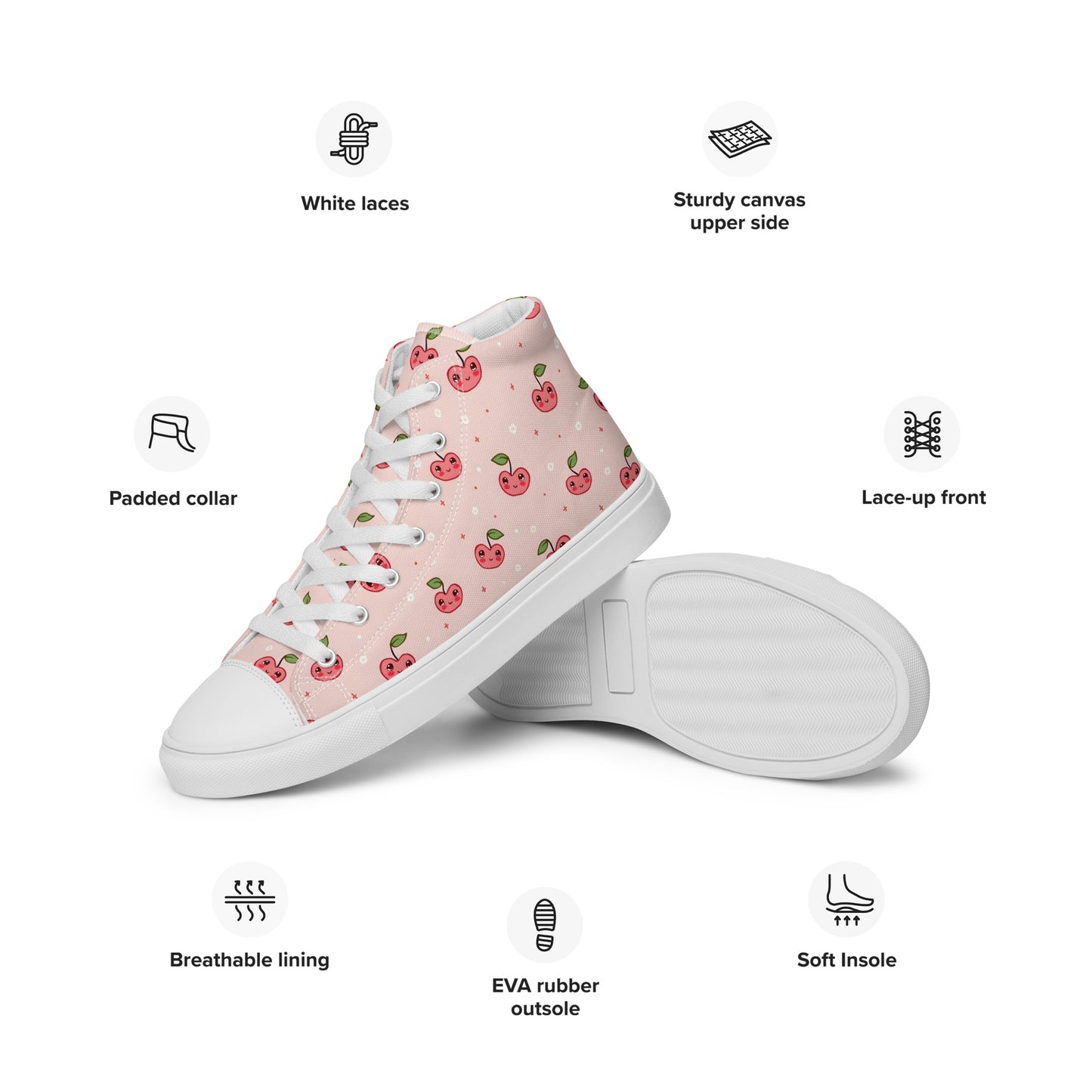 Pink Cherry Pop High Top Canvas Shoes