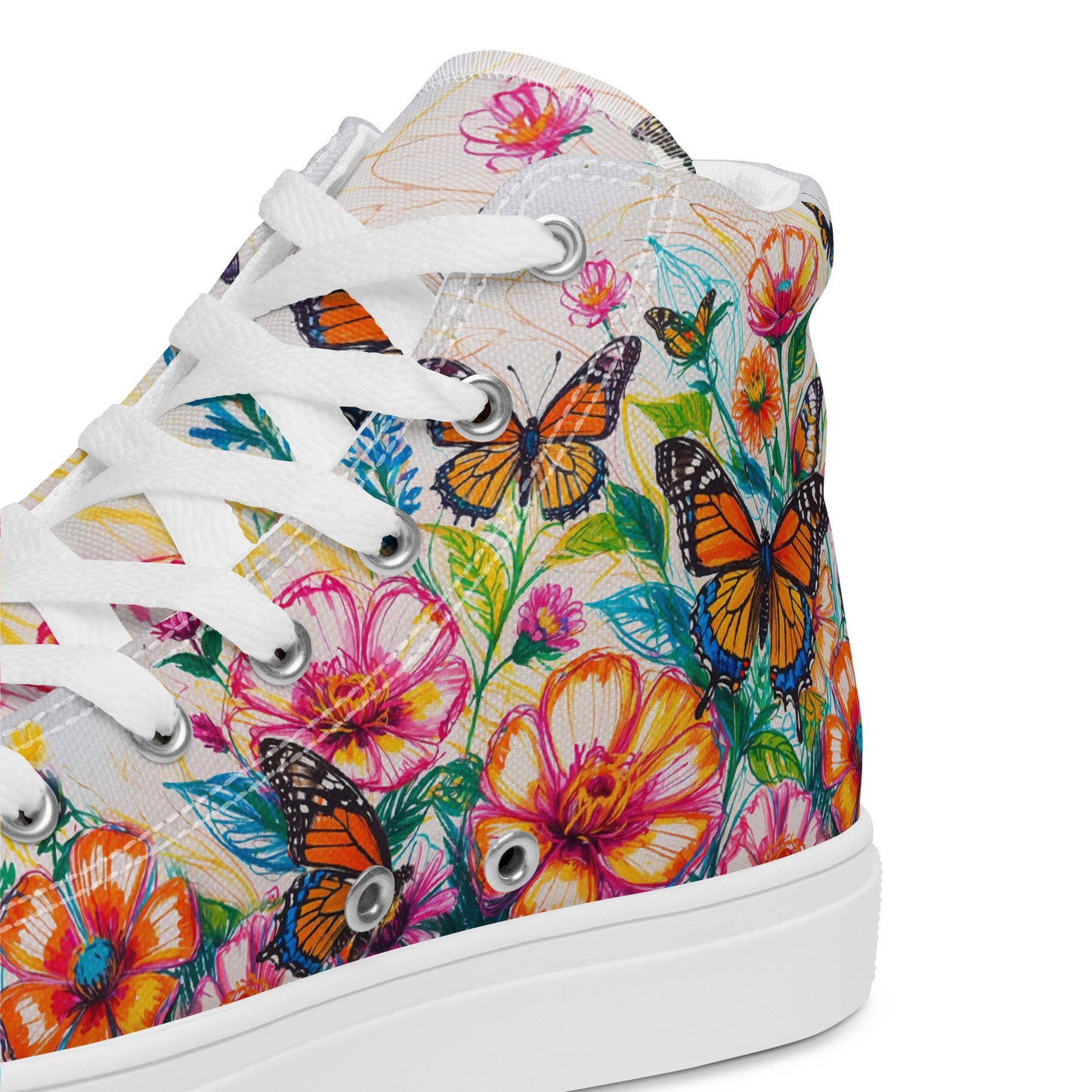Women's Floral Canvas High-Tops – Colorful Butterfly Print Artistic Sneakers