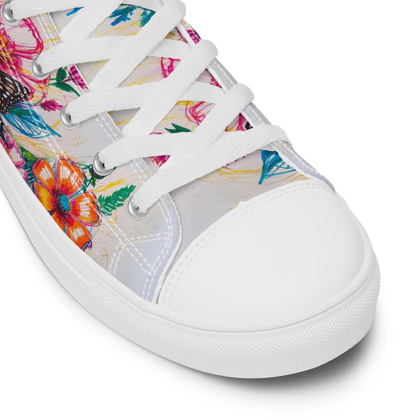 Women's Floral Canvas High-Tops – Colorful Butterfly Print Artistic Sneakers