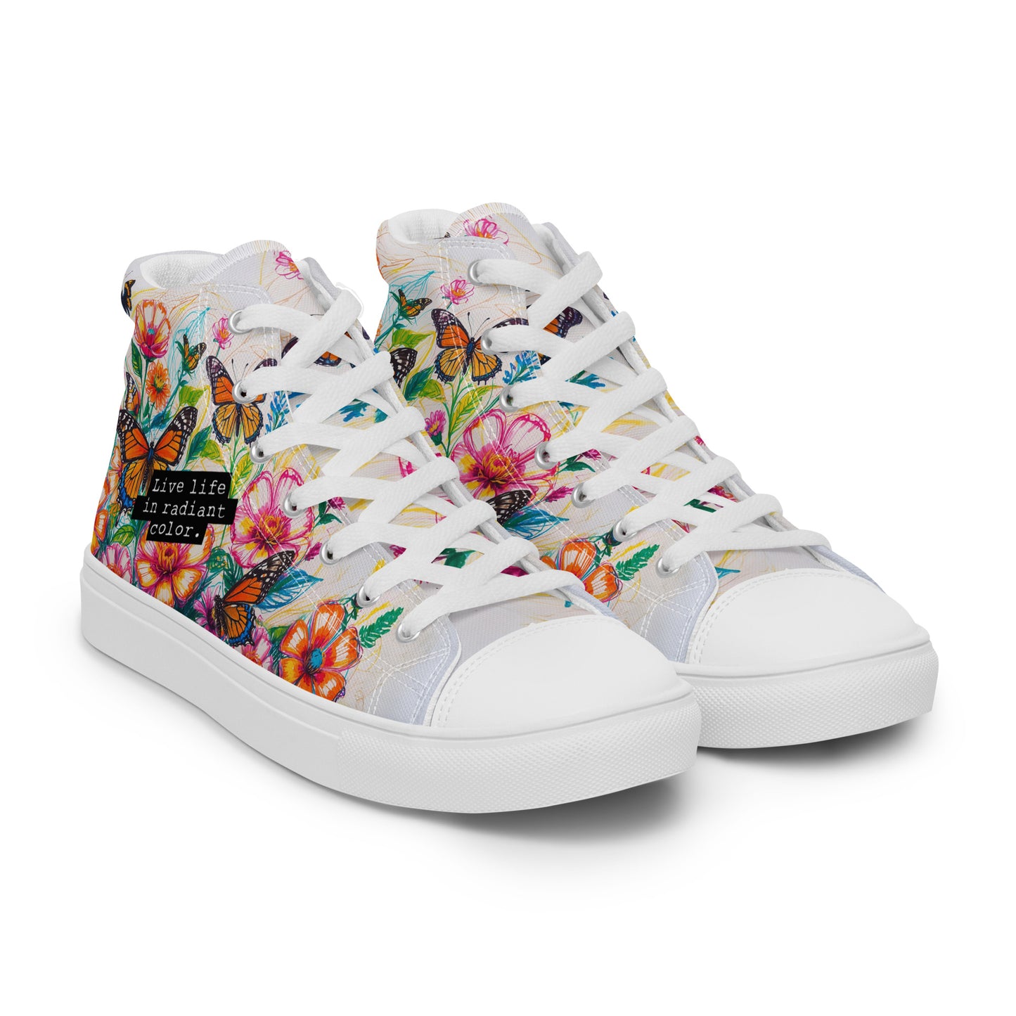 Women's Floral Canvas High-Tops – Colorful Butterfly Print Artistic Sneakers