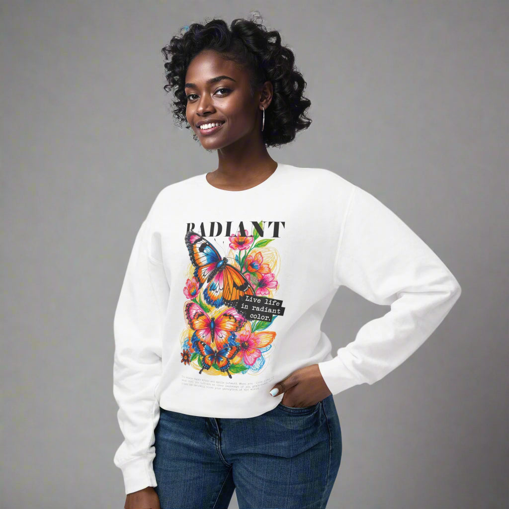Colorful Floral Butterfly Crewneck Sweatshirt with Positive Quotes