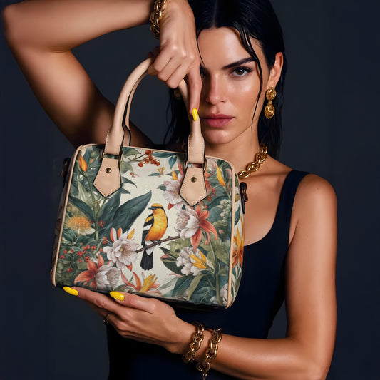 Tropical Bird & Botanical Print Satchel Handbag