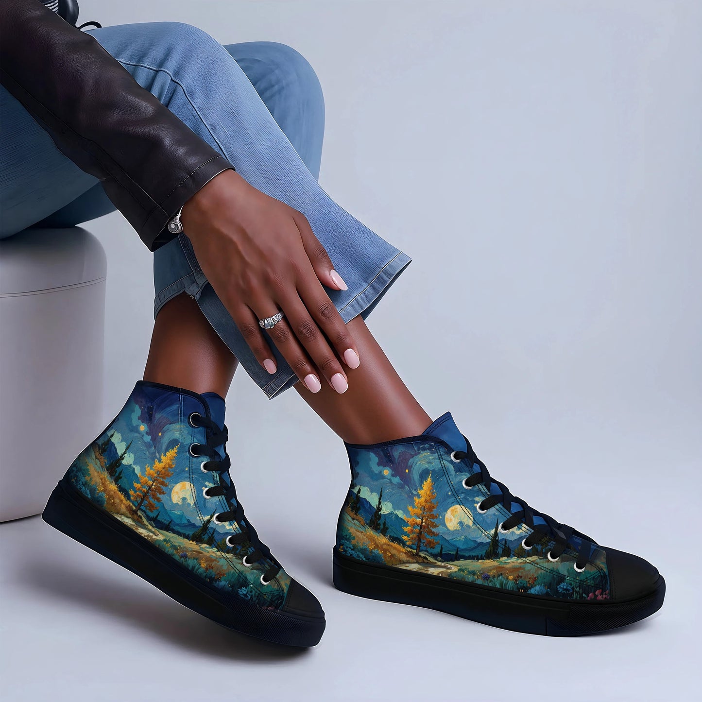 Unisex high top canvas shoes - Lanscape painting