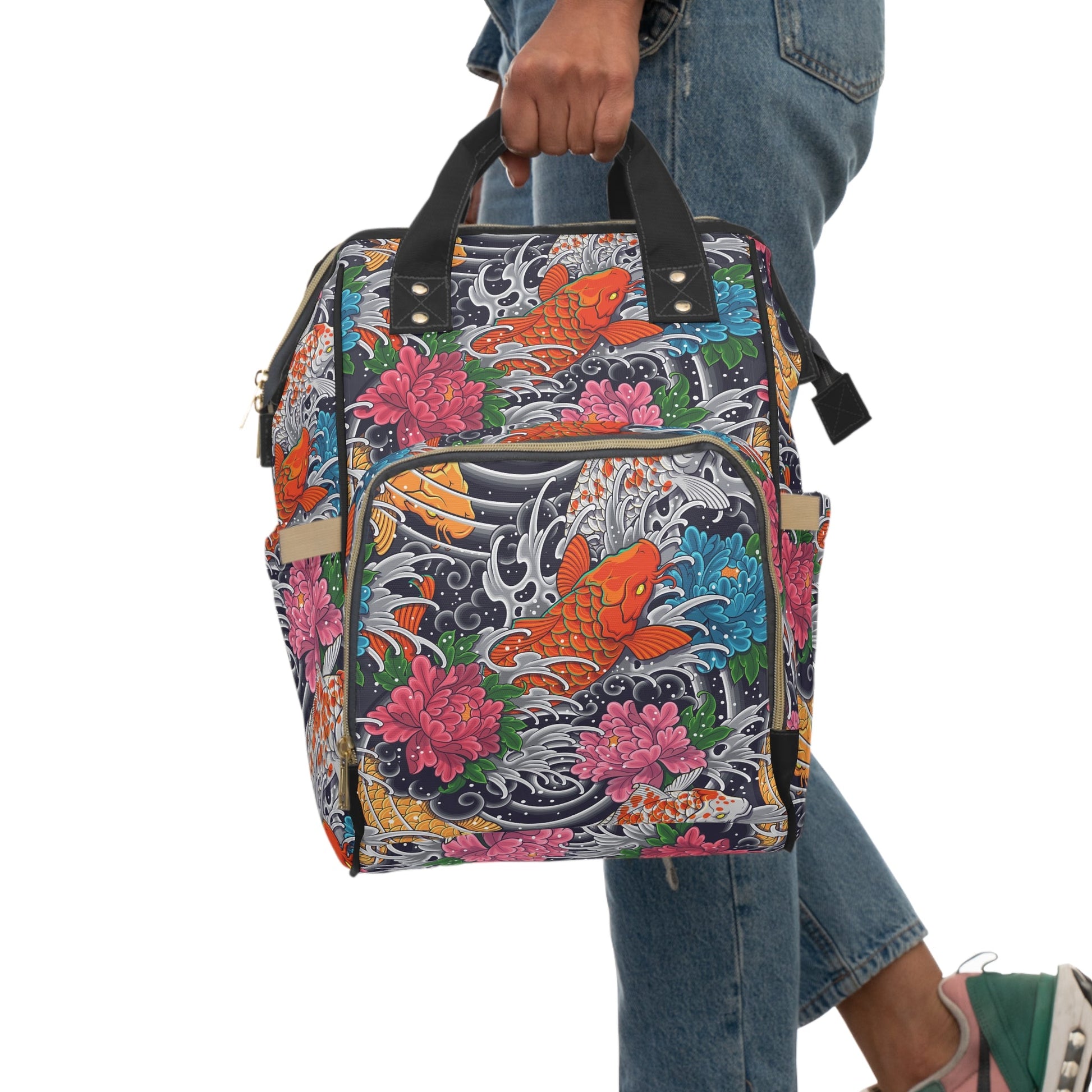 Multifunctional Backpack - Colorful Koi Fish Pattern - 15.0’’ × 10.8’’ × 6.7’’ - Bags