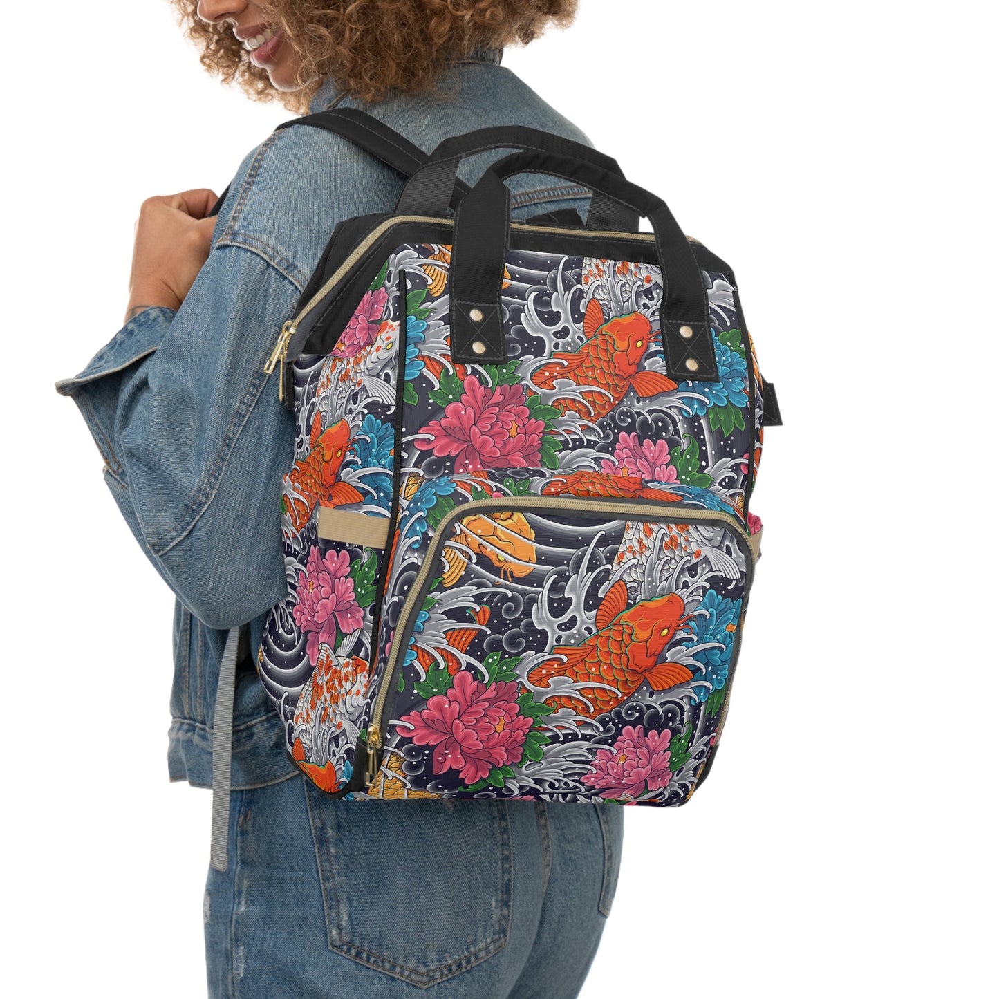 Multifunctional Backpack - Colorful Koi Fish Pattern - 15.0’’ × 10.8’’ × 6.7’’ - Bags