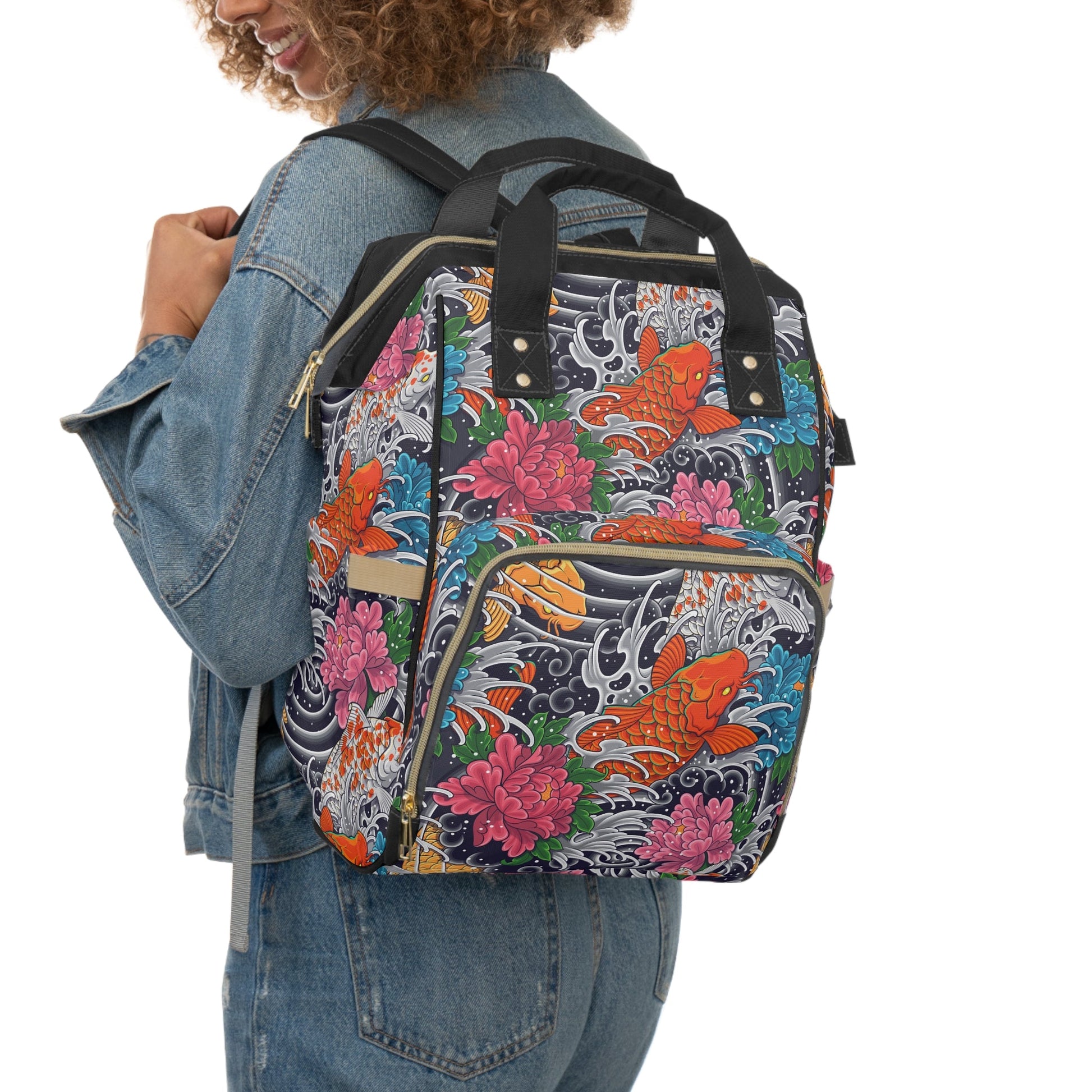 Multifunctional Backpack - Colorful Koi Fish Pattern - 15.0’’ × 10.8’’ × 6.7’’ - Bags