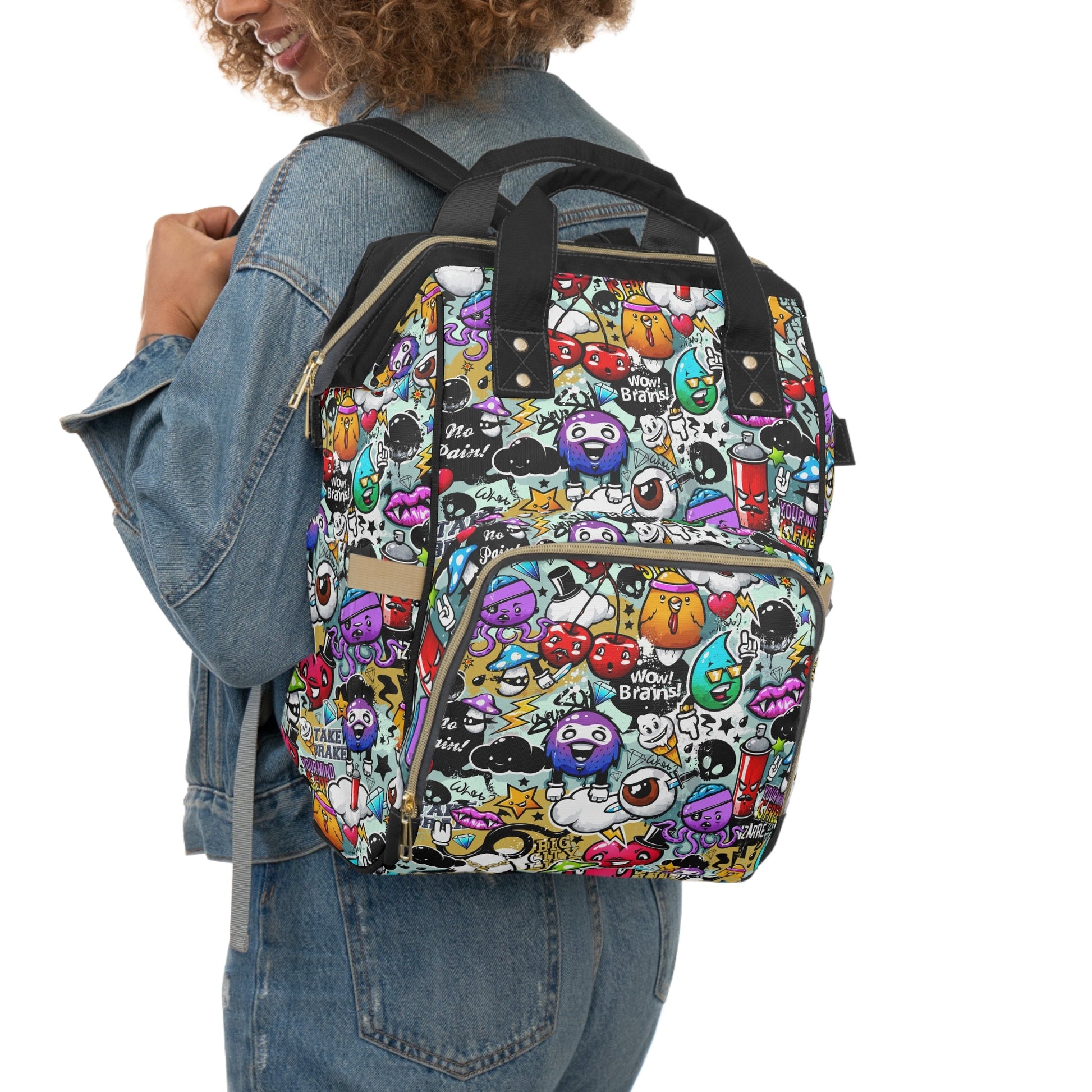 Multifunctional Backpack - Funky Graffiti Pattern - 15.0’’ × 10.8’’ × 6.7’’ - Bags