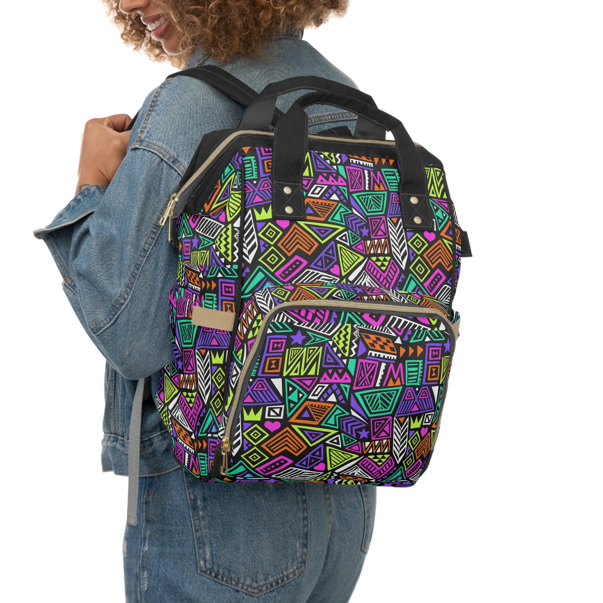 Multifunctional Backpack with Abstract Geometric Pattern - 15.0’’ × 10.8’’ × 6.7’’ - Bags