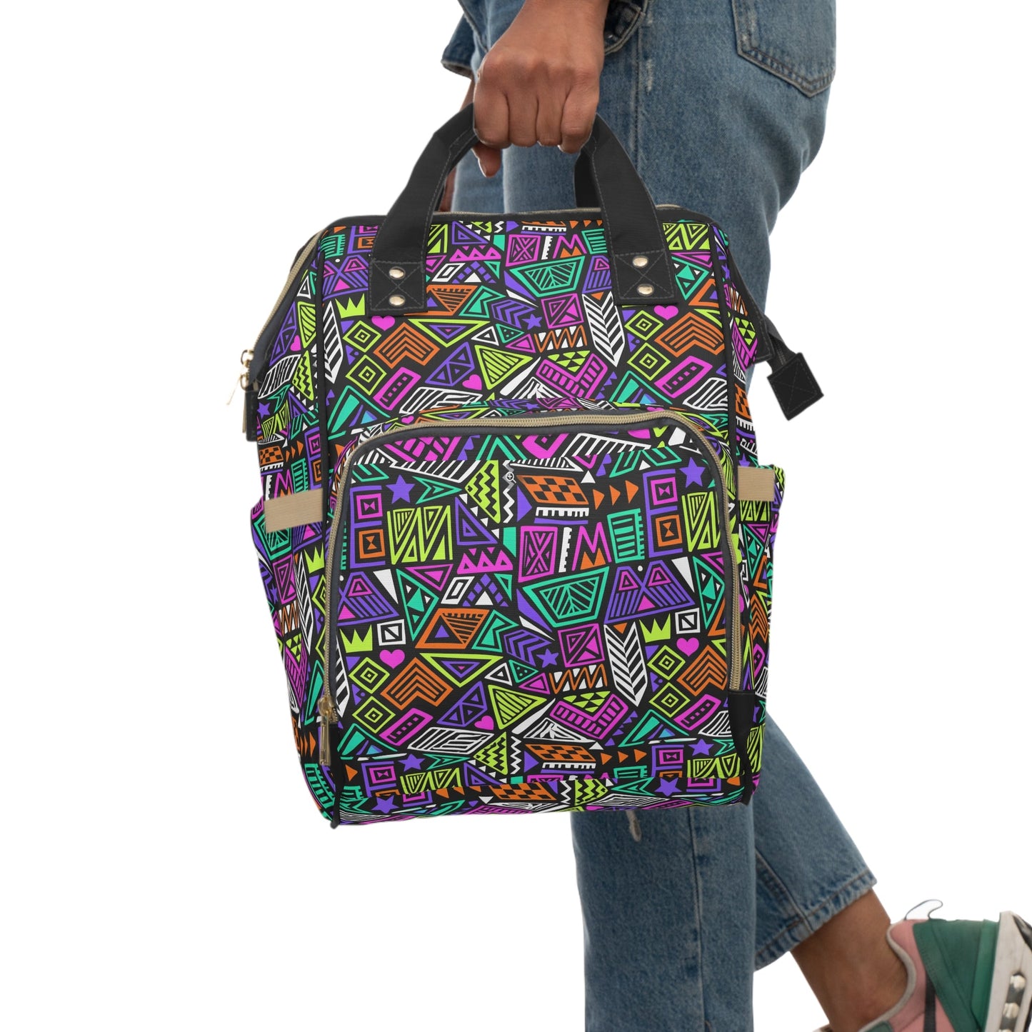 Multifunctional Backpack with Abstract Geometric Pattern - 15.0’’ × 10.8’’ × 6.7’’ - Bags