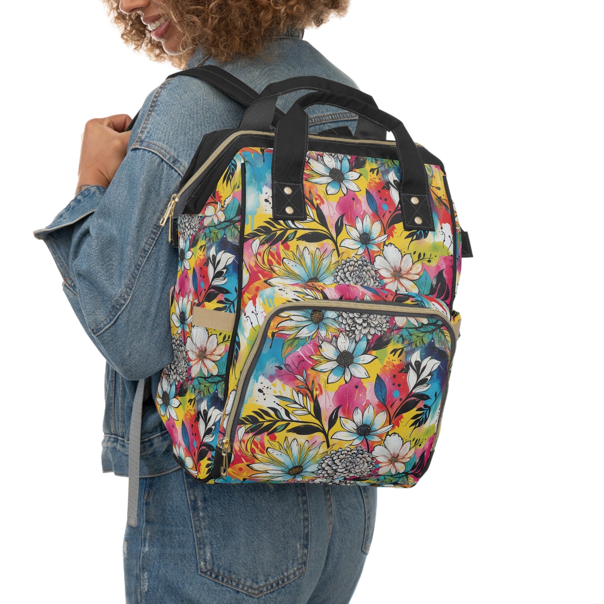 Multufunctional Backpack - Colorful Abstract Floral Pattern - 15.0’’ × 10.8’’ × 6.7’’ - Bags