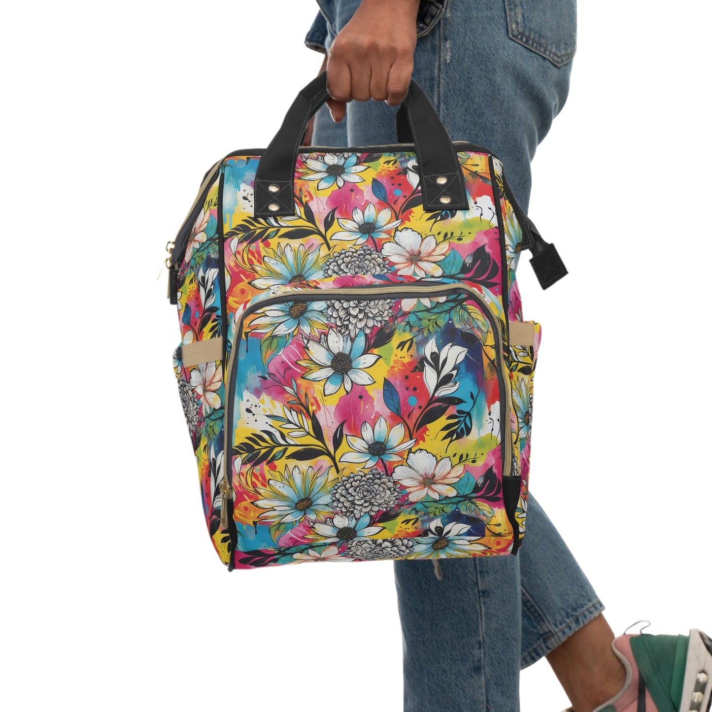Multufunctional Backpack - Colorful Abstract Floral Pattern - 15.0’’ × 10.8’’ × 6.7’’ - Bags