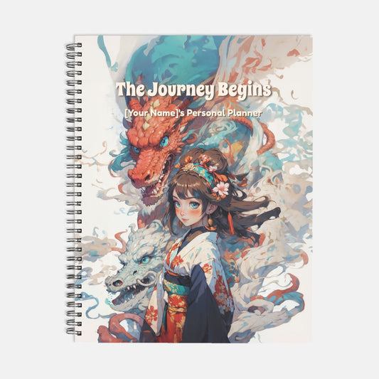 Personalized Hardcover Spiral Undated Planner - ’The Journey Begins’ - 8.5x11 - planner