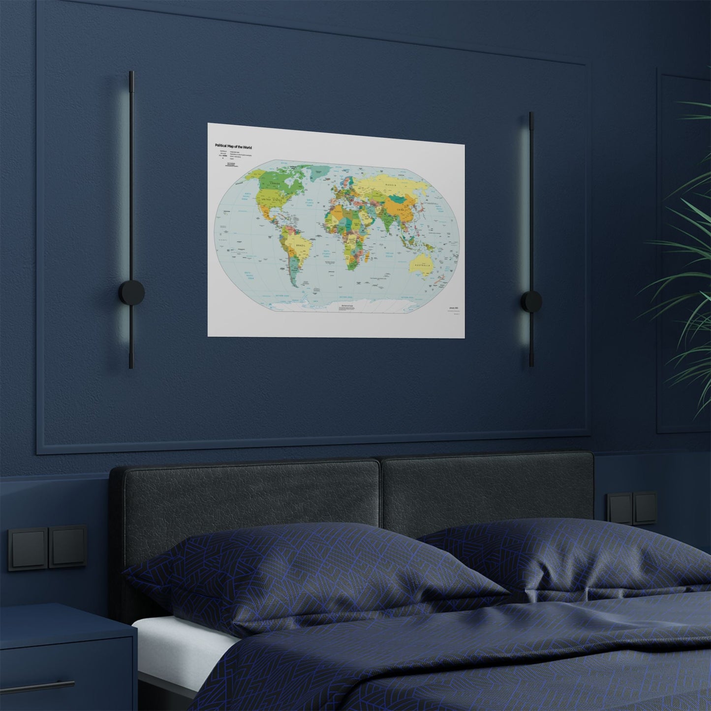 Political World Map Satin Poster - Vibrant Educational Wall Art for Home Office or Classroom - Poster