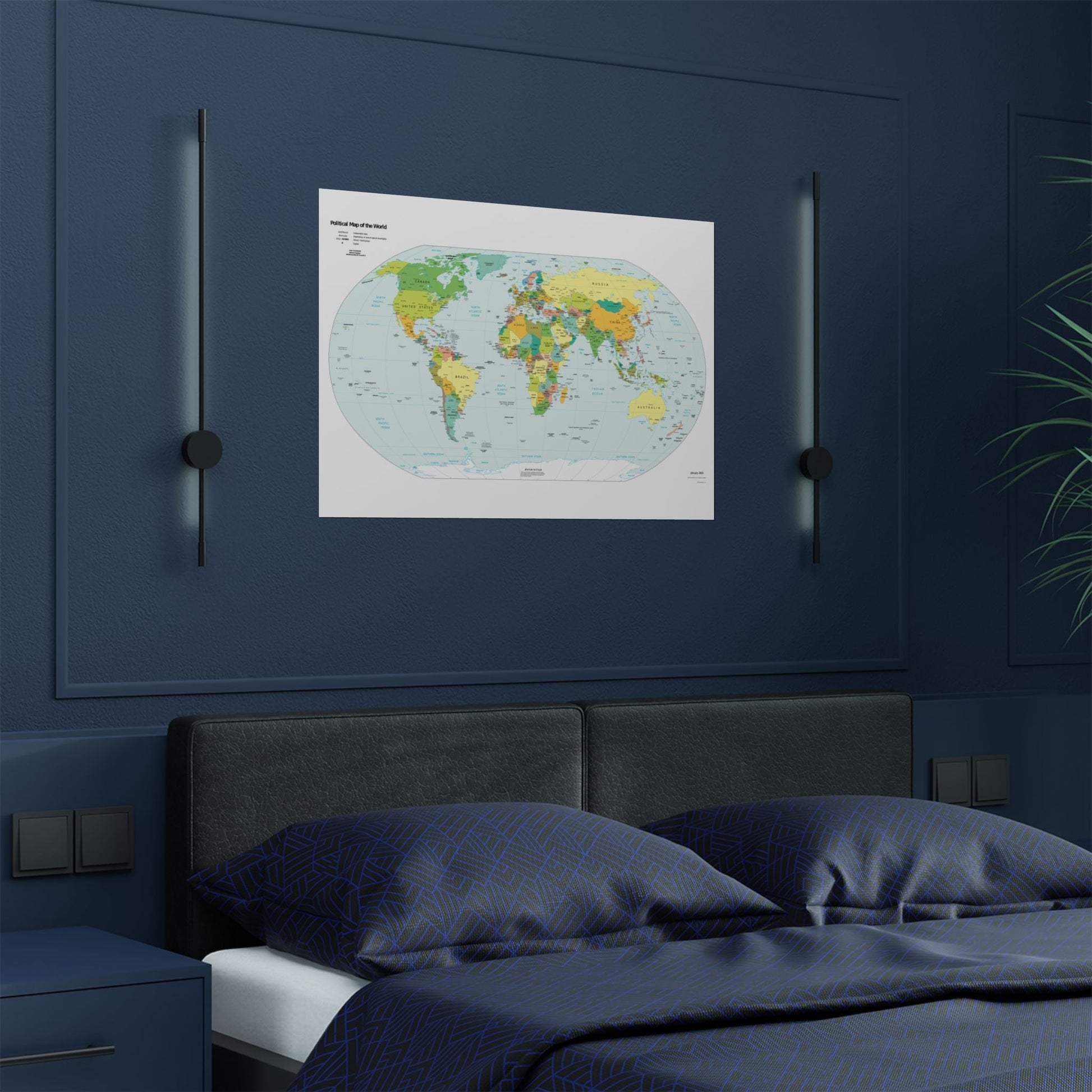 Political World Map Satin Poster - Vibrant Educational Wall Art for Home Office or Classroom - Poster