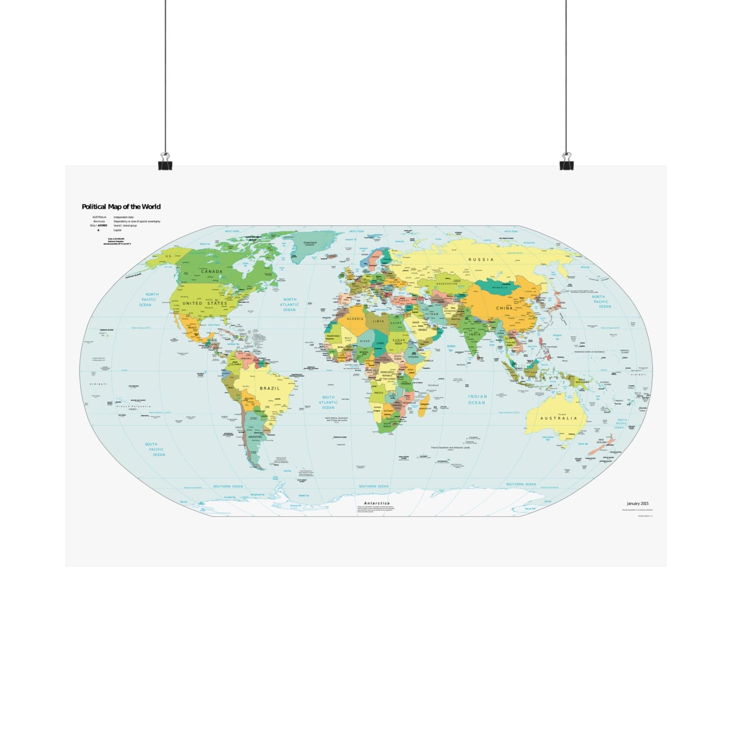 Political World Map Satin Poster - Vibrant Educational Wall Art for Home Office or Classroom - Poster