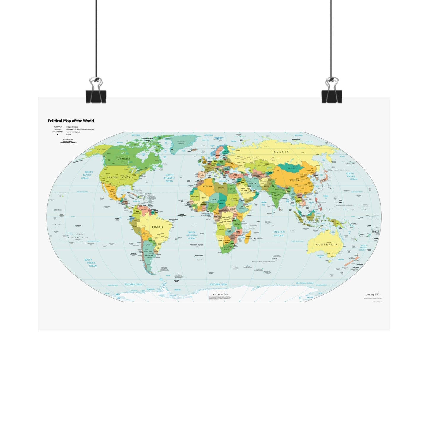 Political World Map Satin Poster - Vibrant Educational Wall Art for Home Office or Classroom - Poster