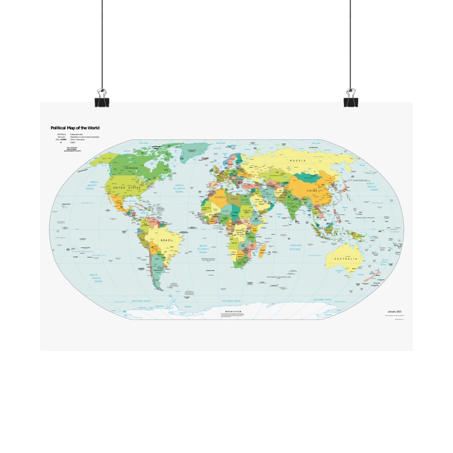 Political World Map Satin Poster - Vibrant Educational Wall Art for Home Office or Classroom - Poster