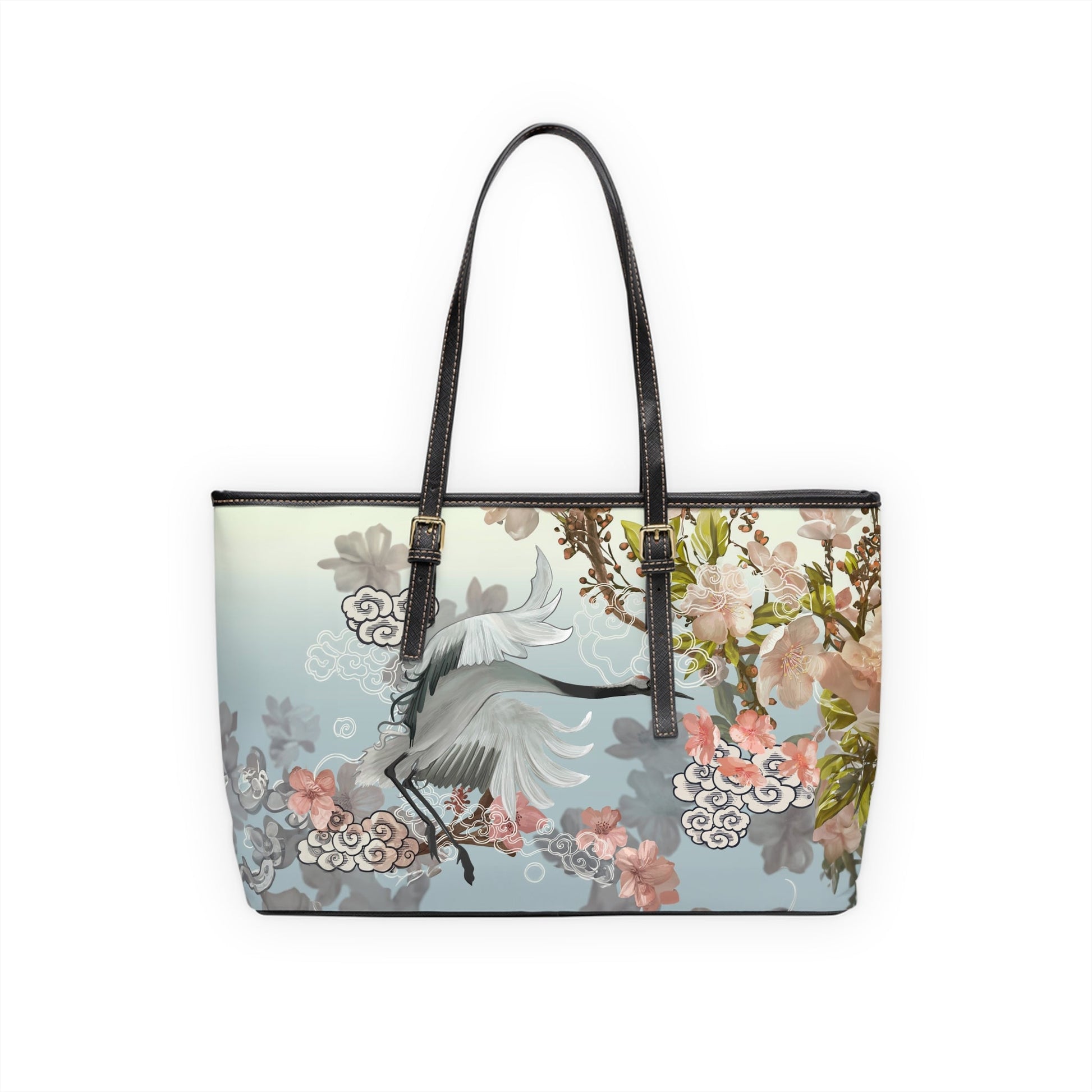PU Leather Shoulder Bag - Elegant Cranes and Blossoms - Bags