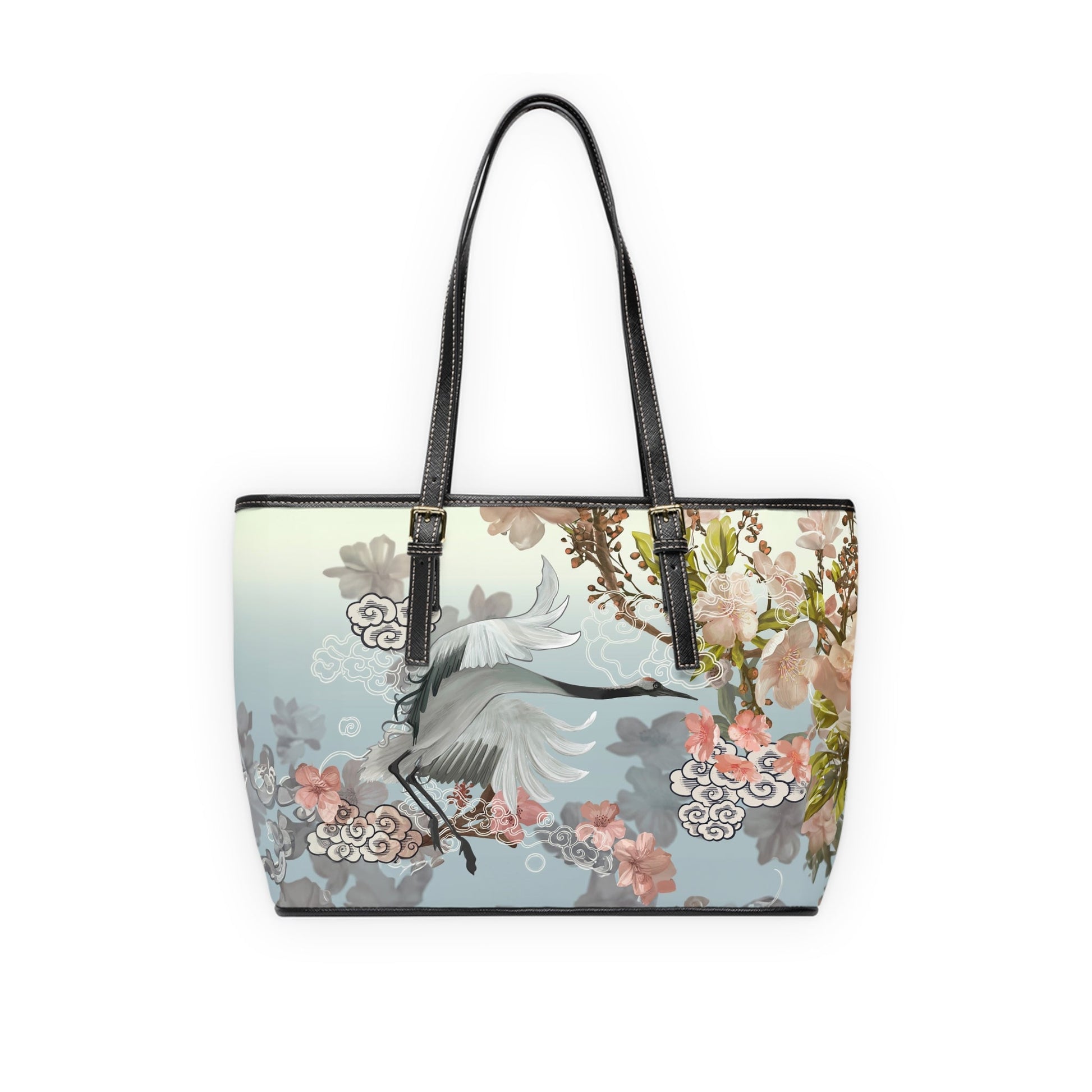 PU Leather Shoulder Bag - Elegant Cranes and Blossoms - Bags