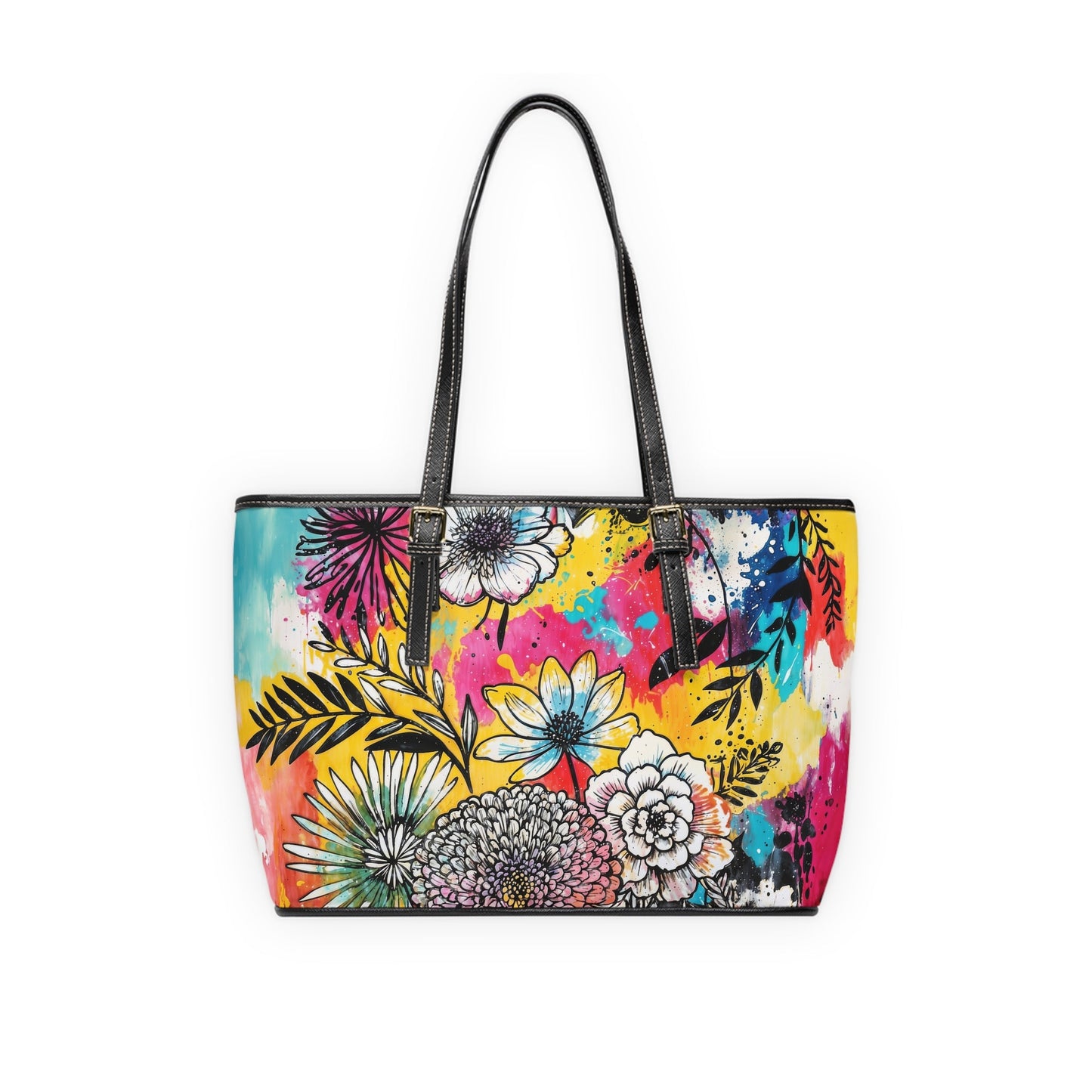 PU Leather Shoulder Bag- Flowers - Bags