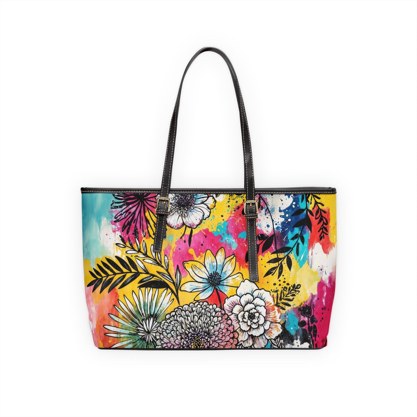 PU Leather Shoulder Bag- Flowers - Bags