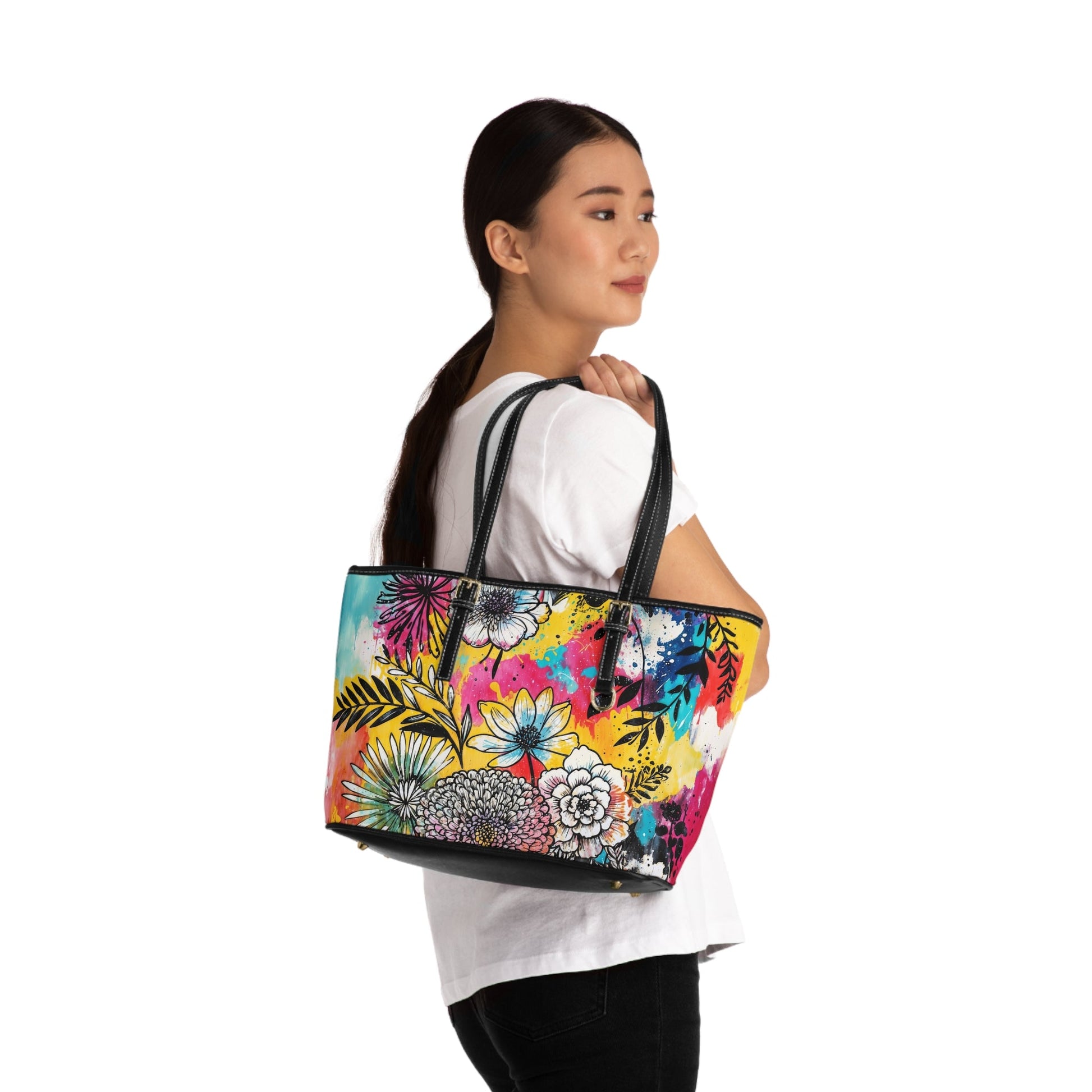 PU Leather Shoulder Bag- Flowers - Bags