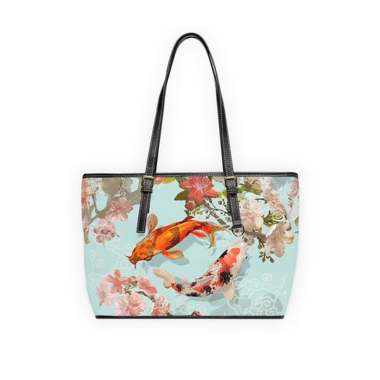PU Leather Shoulder Bag - Serene Koi and Floral Elegance - 16’’ x 10’’ / Black - Bags