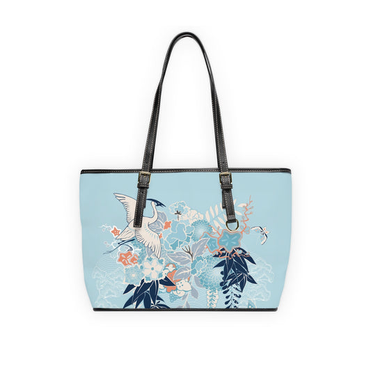 PU Leather Shoulder Bag - Tranquil Cranes and Floral Harmony - 16’’ x 10’’ / Black - Bags
