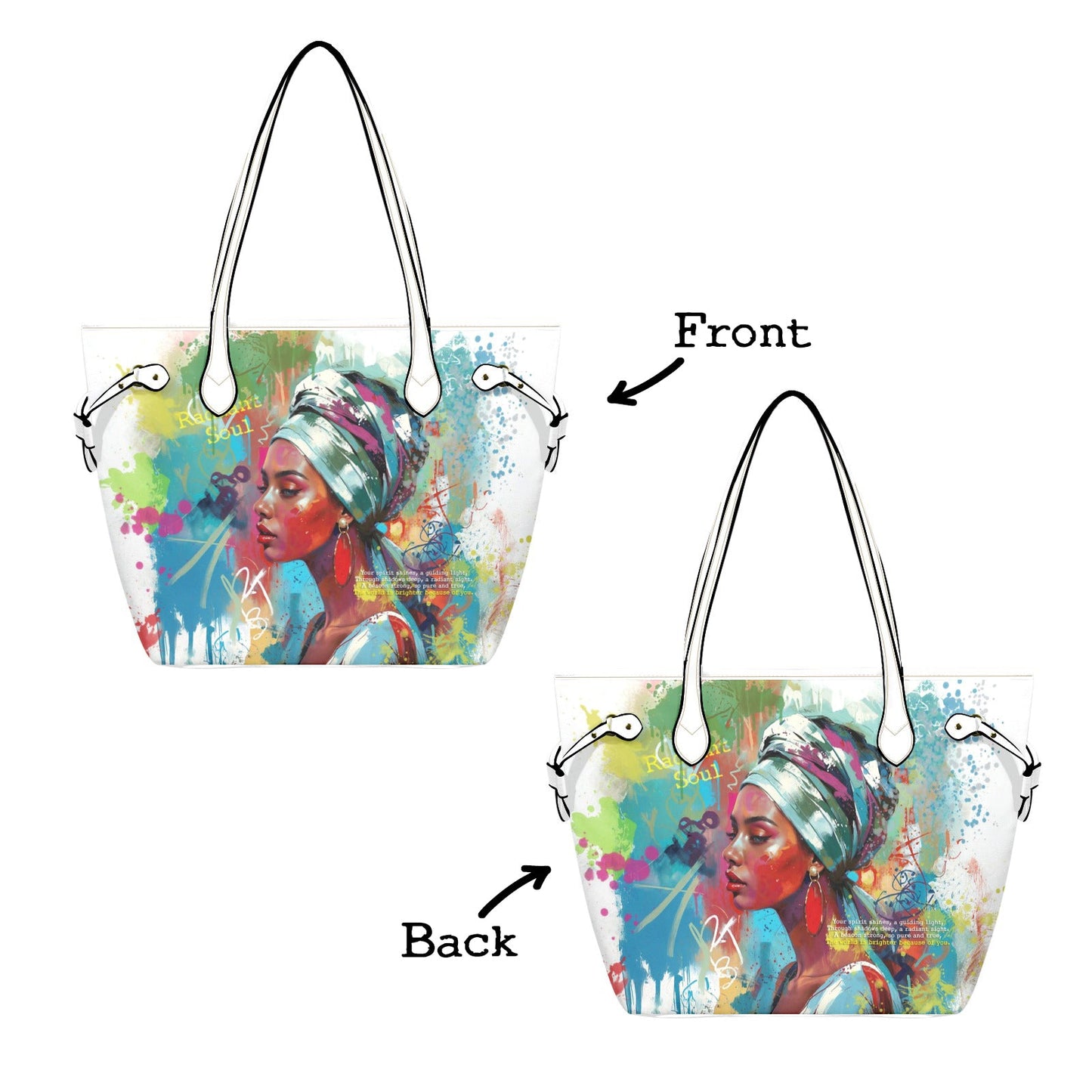 PU Leather Tote Bag with Vibrant Woman Portrait - One Size - Tote bags