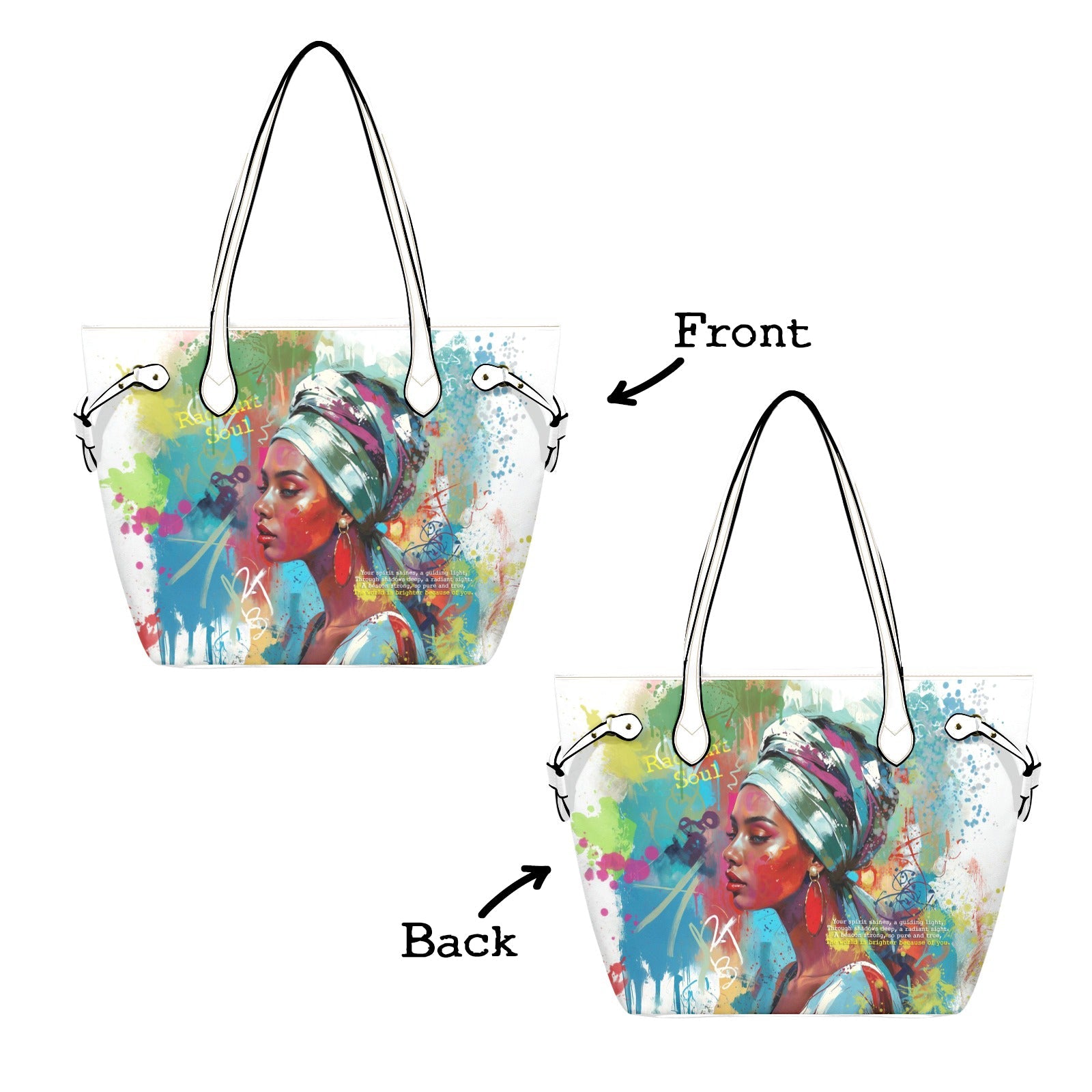 PU Leather Tote Bag with Vibrant Woman Portrait - One Size - Tote bags