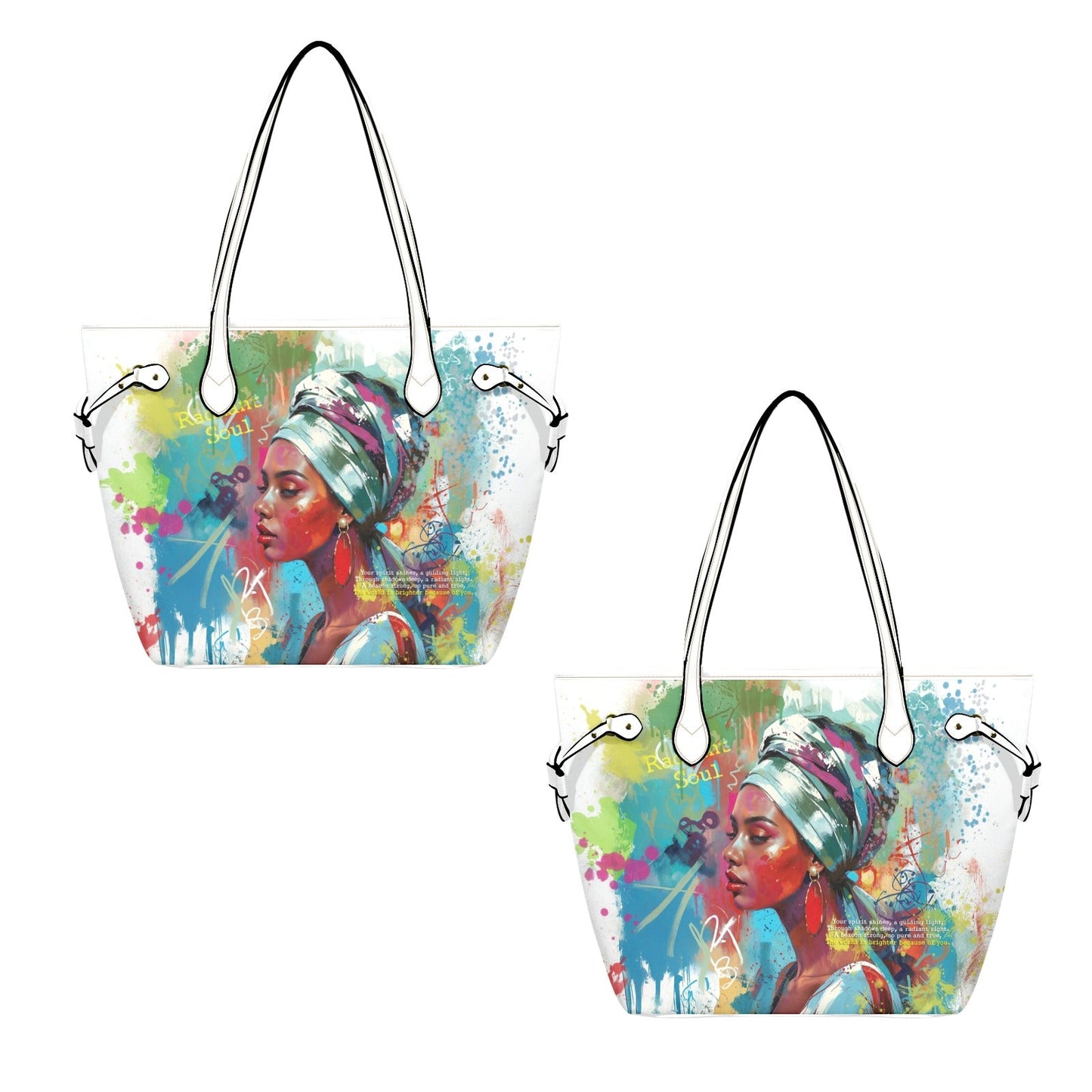PU Leather Tote Bag with Vibrant Woman Portrait - One Size - Tote bags