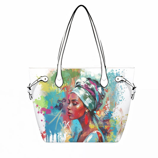 PU Leather Tote Bag with Vibrant Woman Portrait - One Size - Tote bags