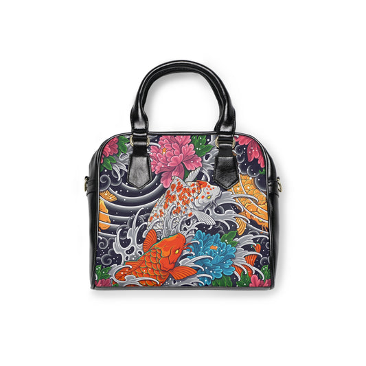 PU LeatherShoulder Handbag - Japanese Art - 9.45’’ x 8.27’’ / Black - Bags