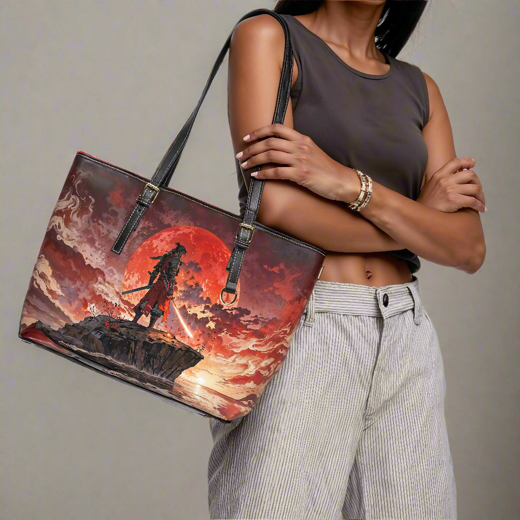 tote bag with japanese artwork illustration of samurai