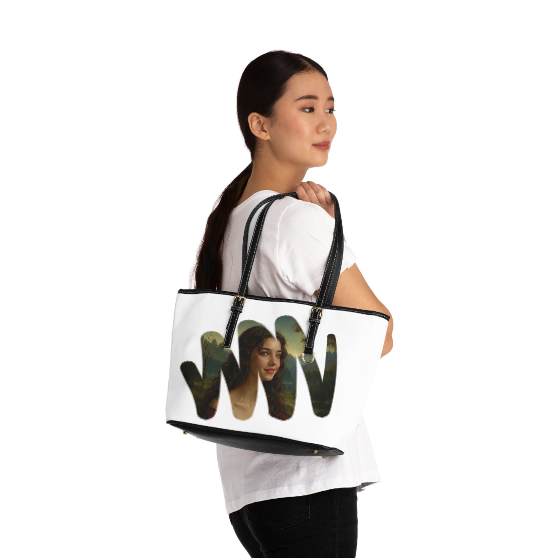 Shoulder Bag - Renaissance Style Painting of Mysterious Woman - 16’’ x 10’’ / Black - Bags