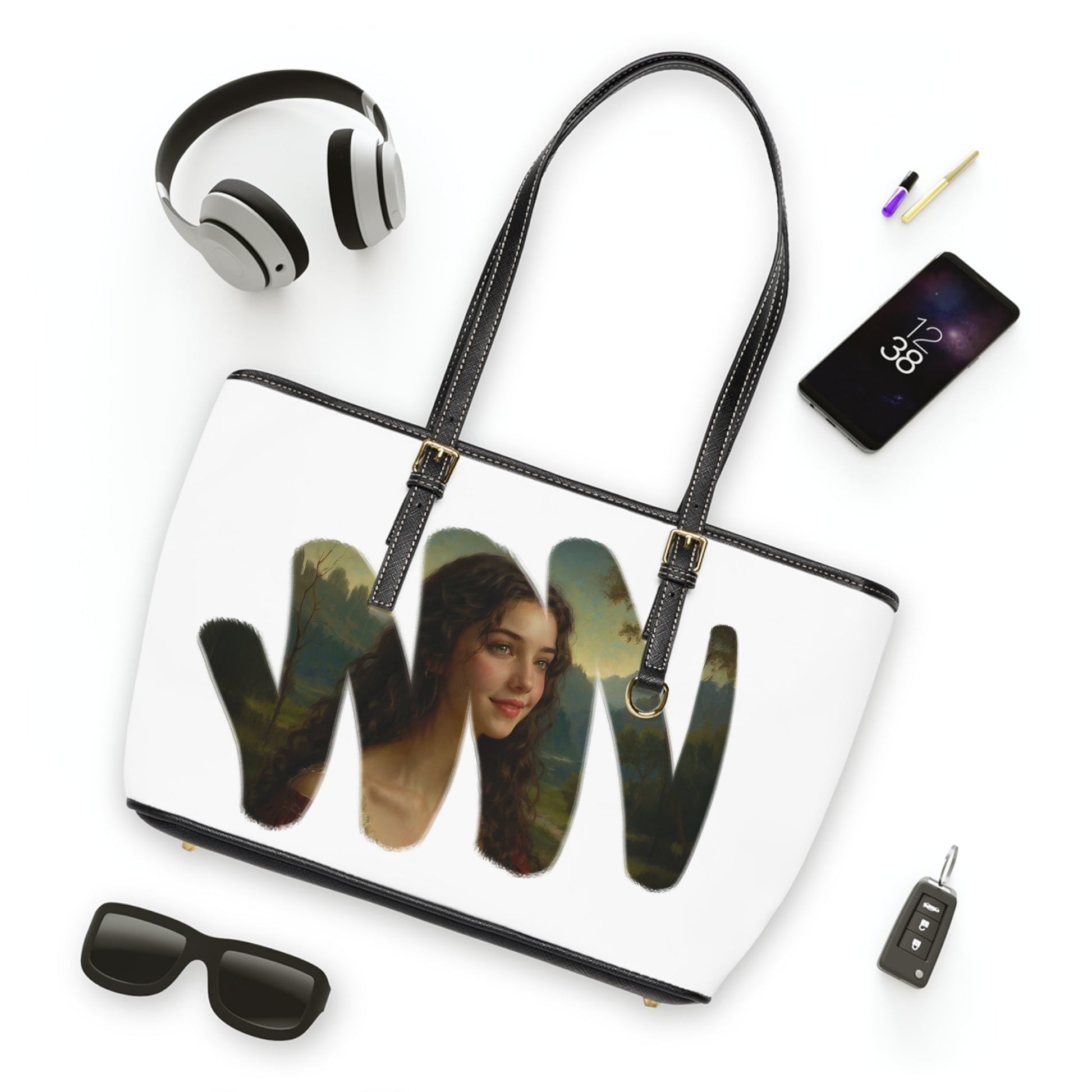 Shoulder Bag - Renaissance Style Painting of Mysterious Woman - 16’’ x 10’’ / Black - Bags