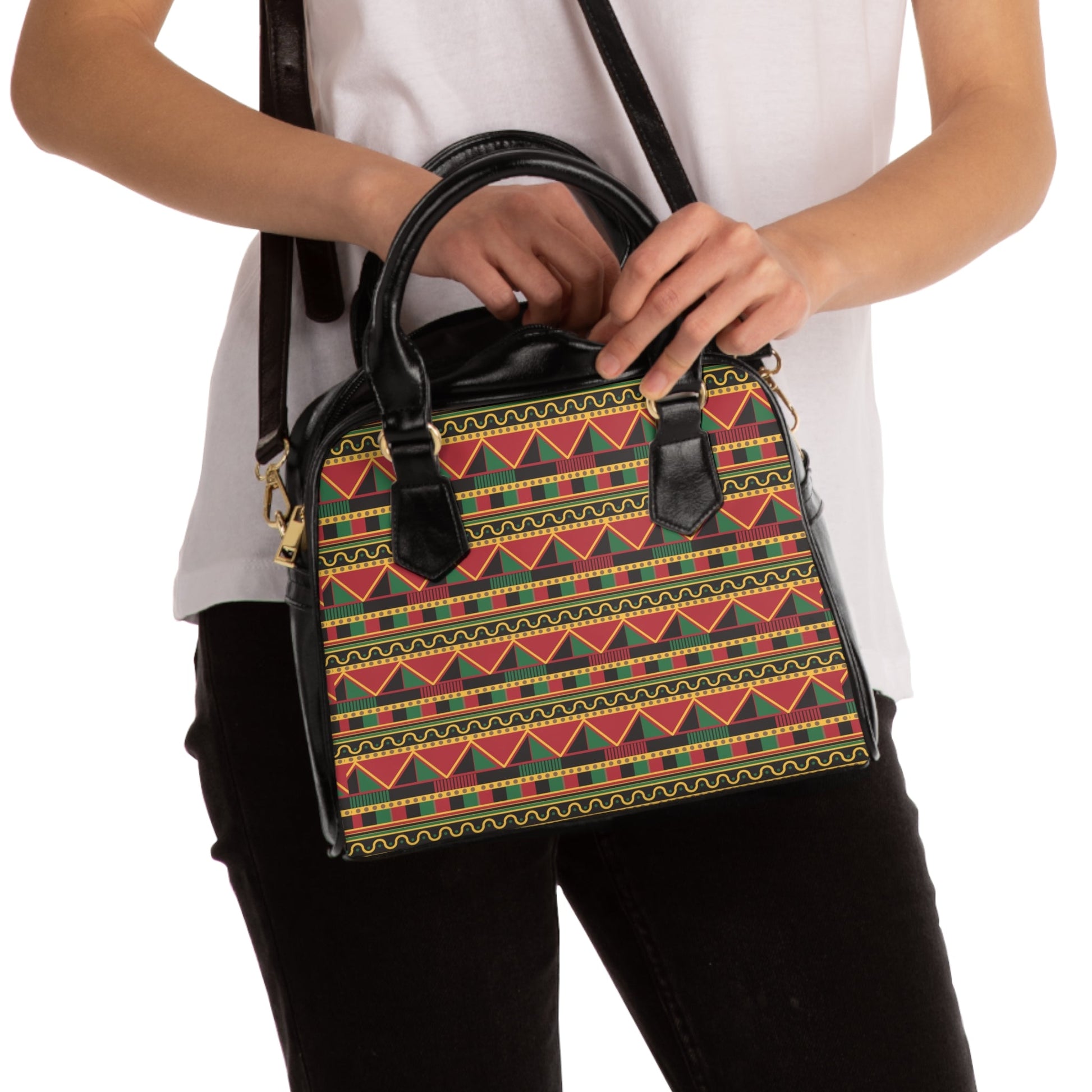 Shoulder Handbag - Aztec Vibes - 9.45’’ x 8.27’’ / Black - Bags