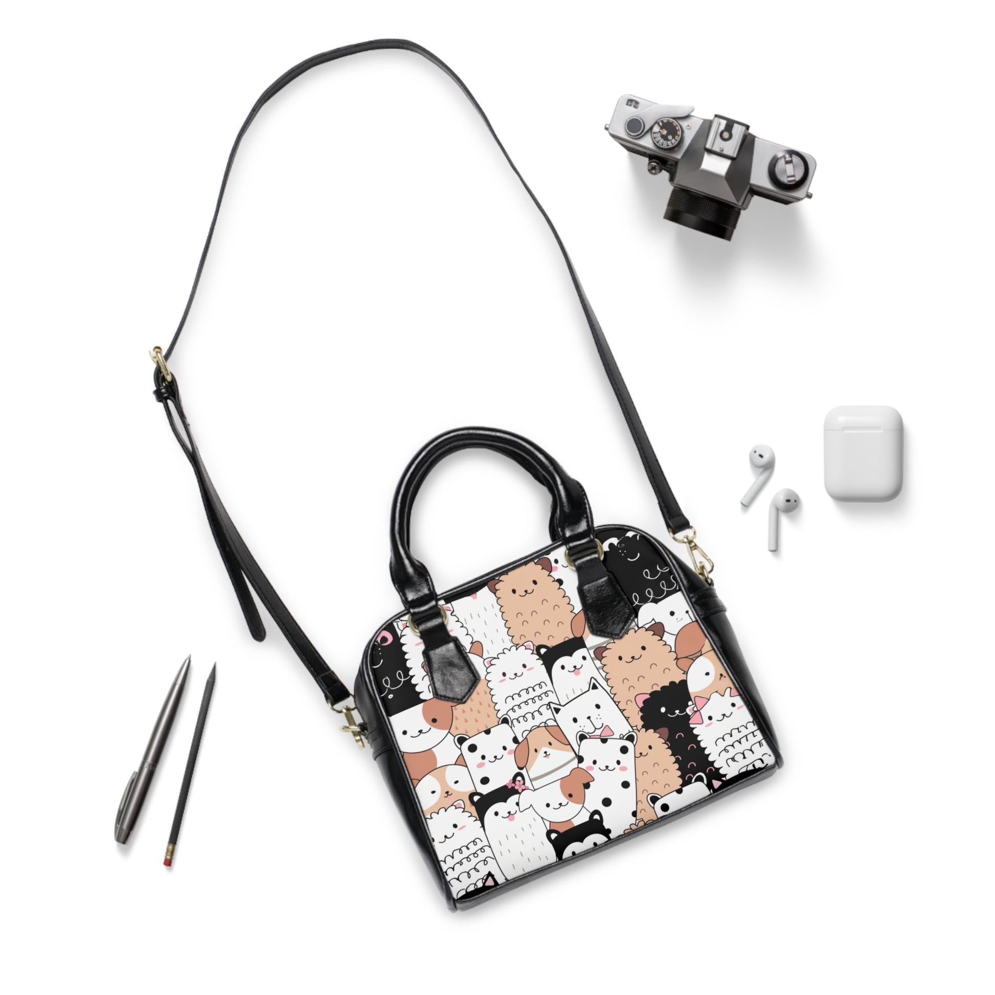 Shoulder Handbag - Cats and Dogs - 9.45’’ x 8.27’’ / Black - Bags