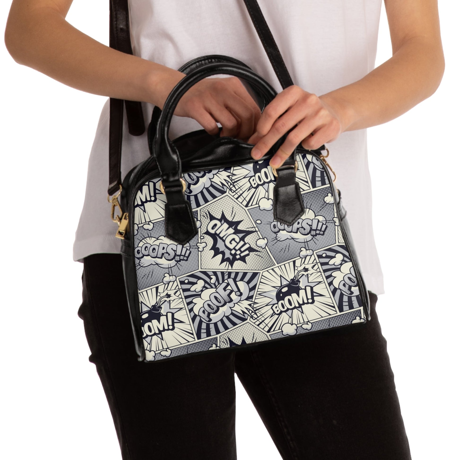 Shoulder Handbag - Comic book Pattern - 9.45’’ x 8.27’’ / Black - Bags