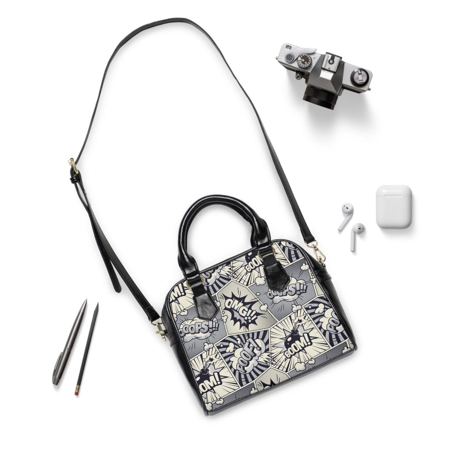 Shoulder Handbag - Comic book Pattern - 9.45’’ x 8.27’’ / Black - Bags