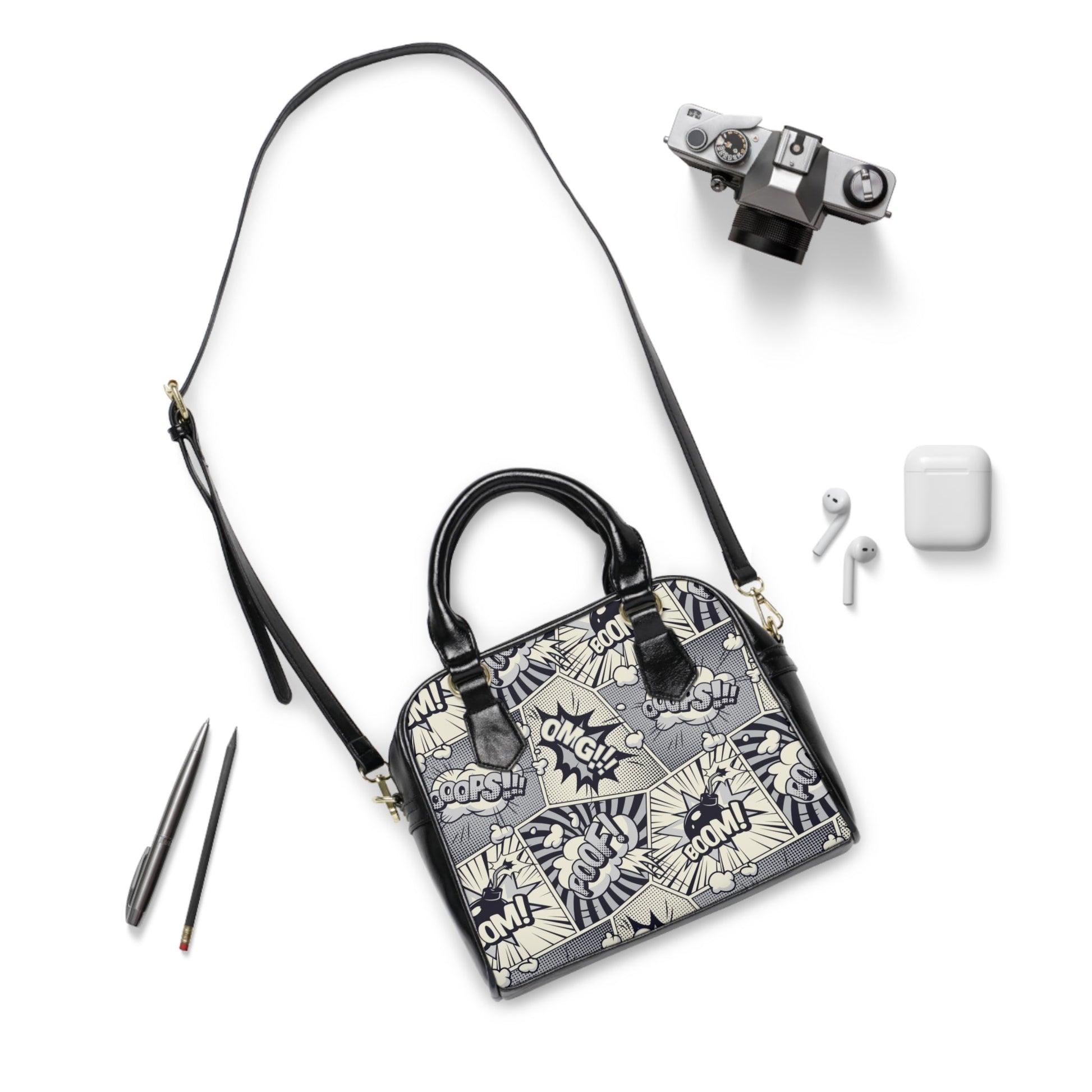 Shoulder Handbag - Comic book Pattern - 9.45’’ x 8.27’’ / Black - Bags