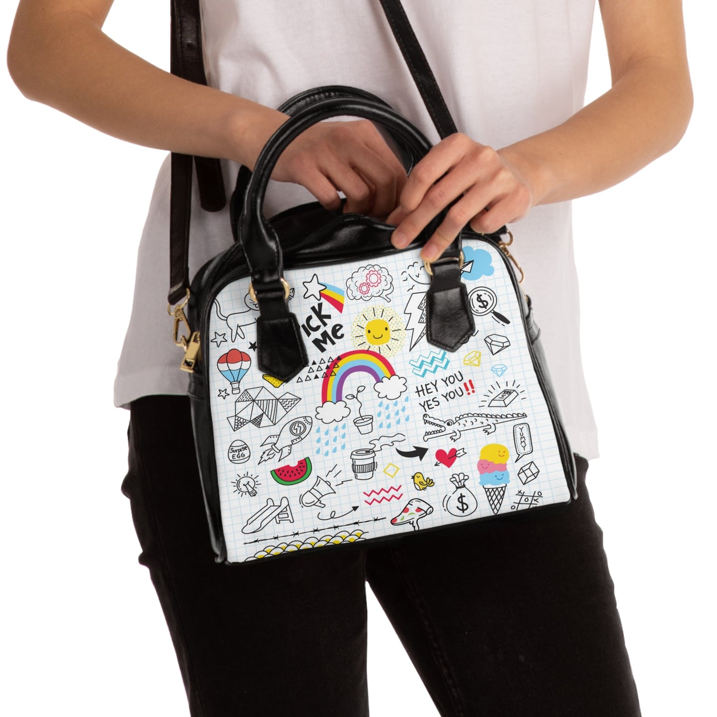 Shoulder Handbag - Doodles - 9.45’’ x 8.27’’ / Black - Bags