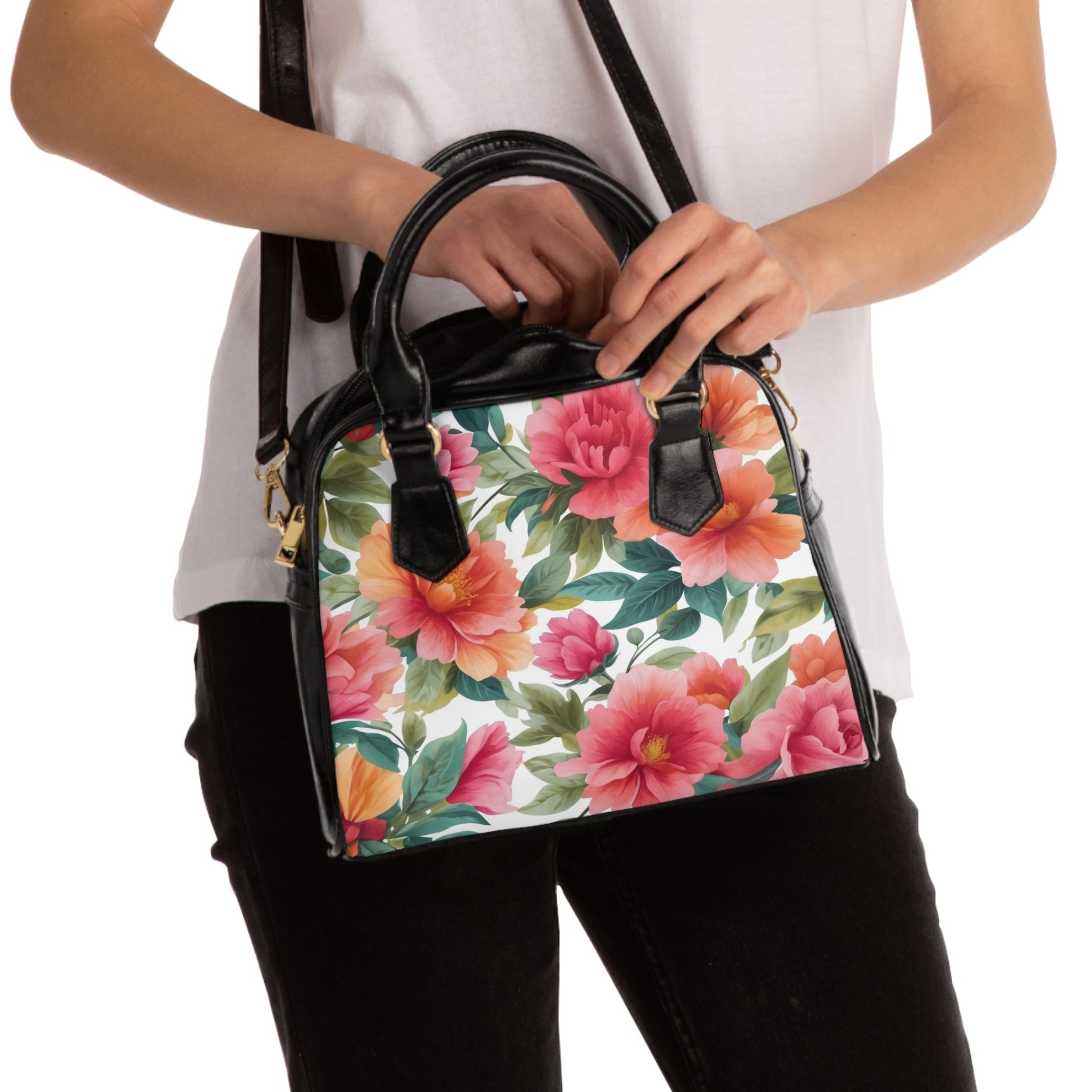 Shoulder Handbag - Floral - 9.45’’ x 8.27’’ / Black - Bags
