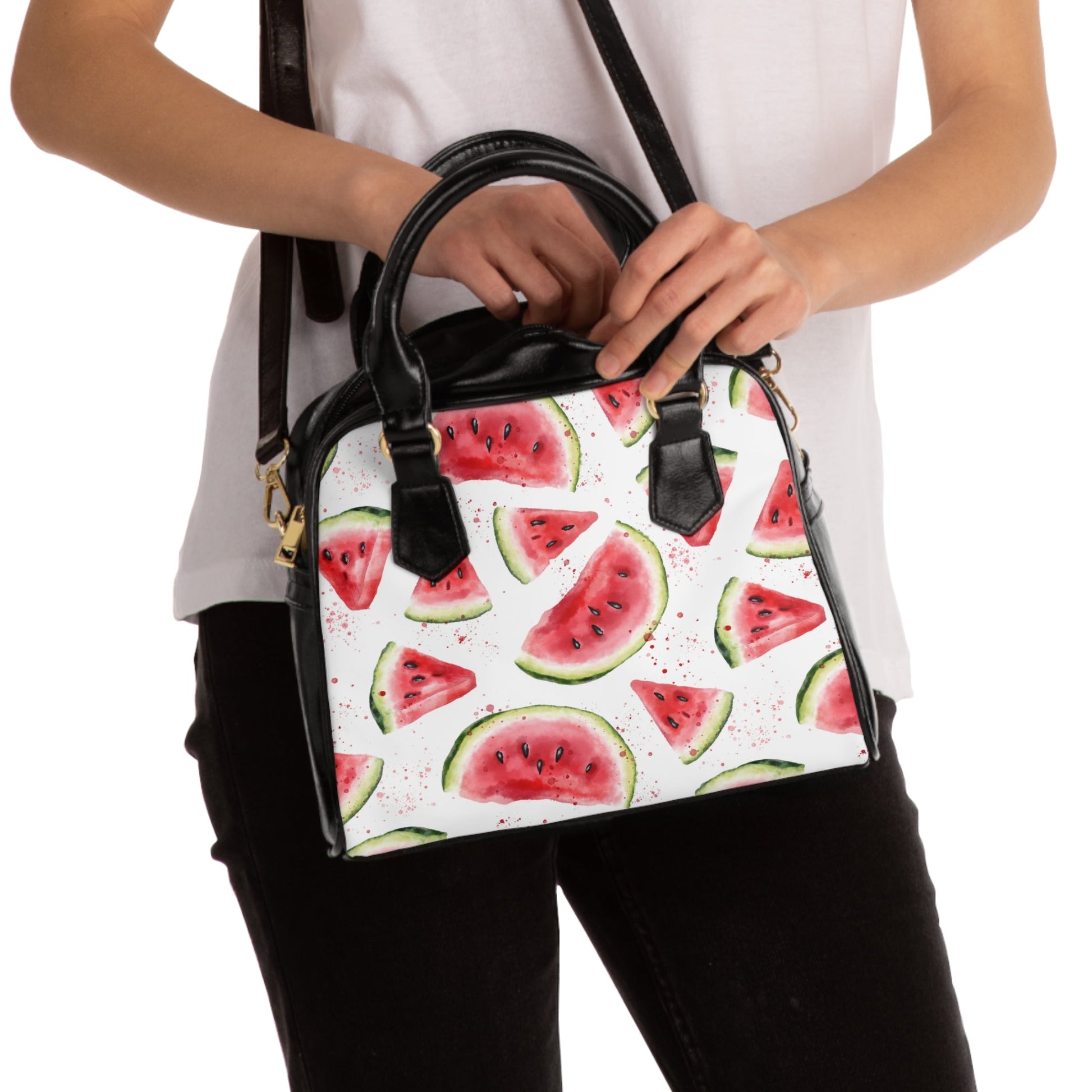 Shoulder Handbag- Sweet Melon - 9.45’’ x 8.27’’ / Black - Bags