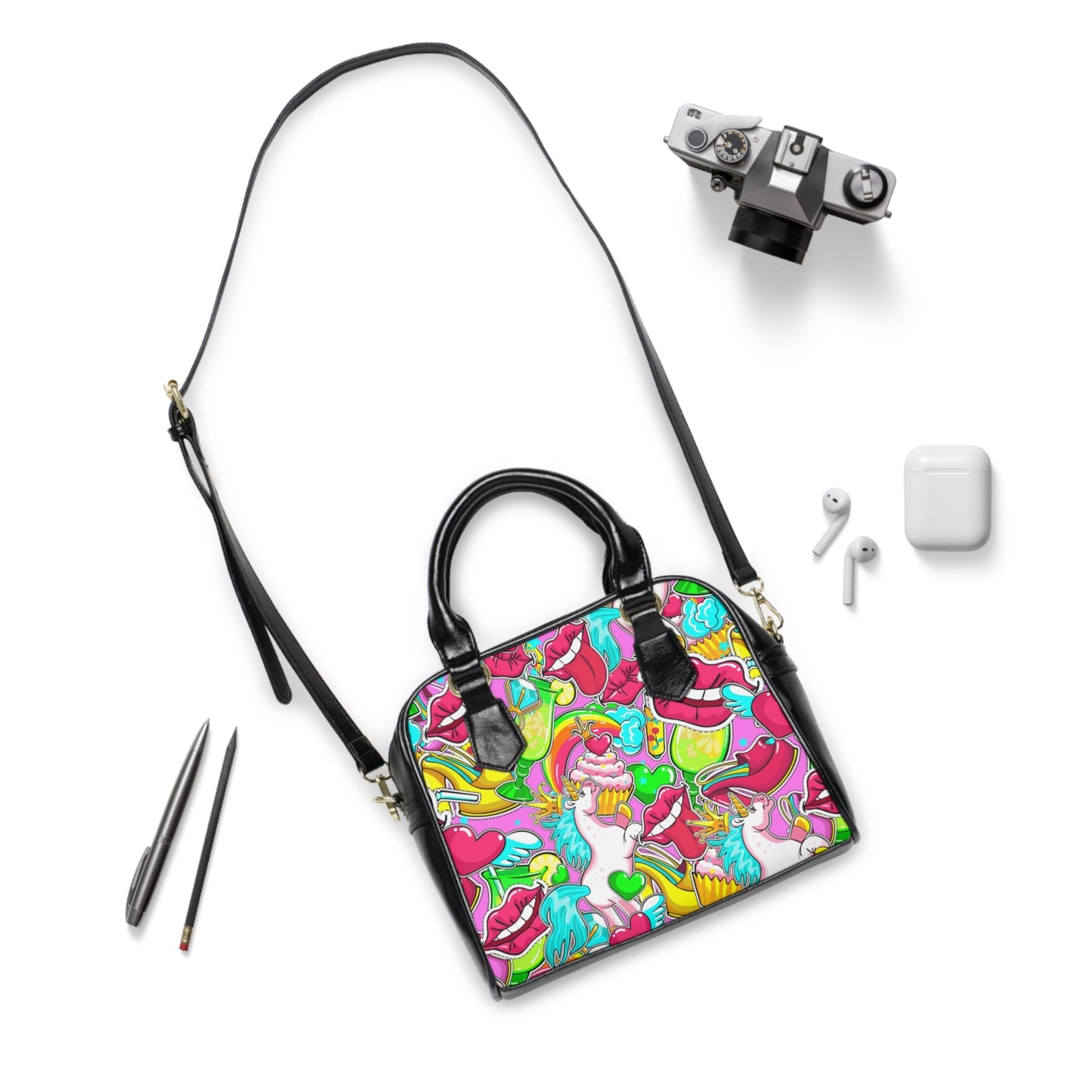 Shoulder Handbag- Unicorn Pattern - 9.45’’ x 8.27’’ / Black - Bags