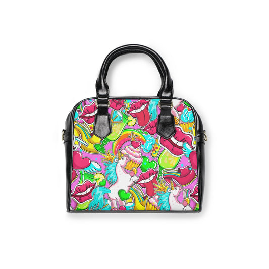 Shoulder Handbag- Unicorn Pattern - 9.45’’ x 8.27’’ / Black - Bags